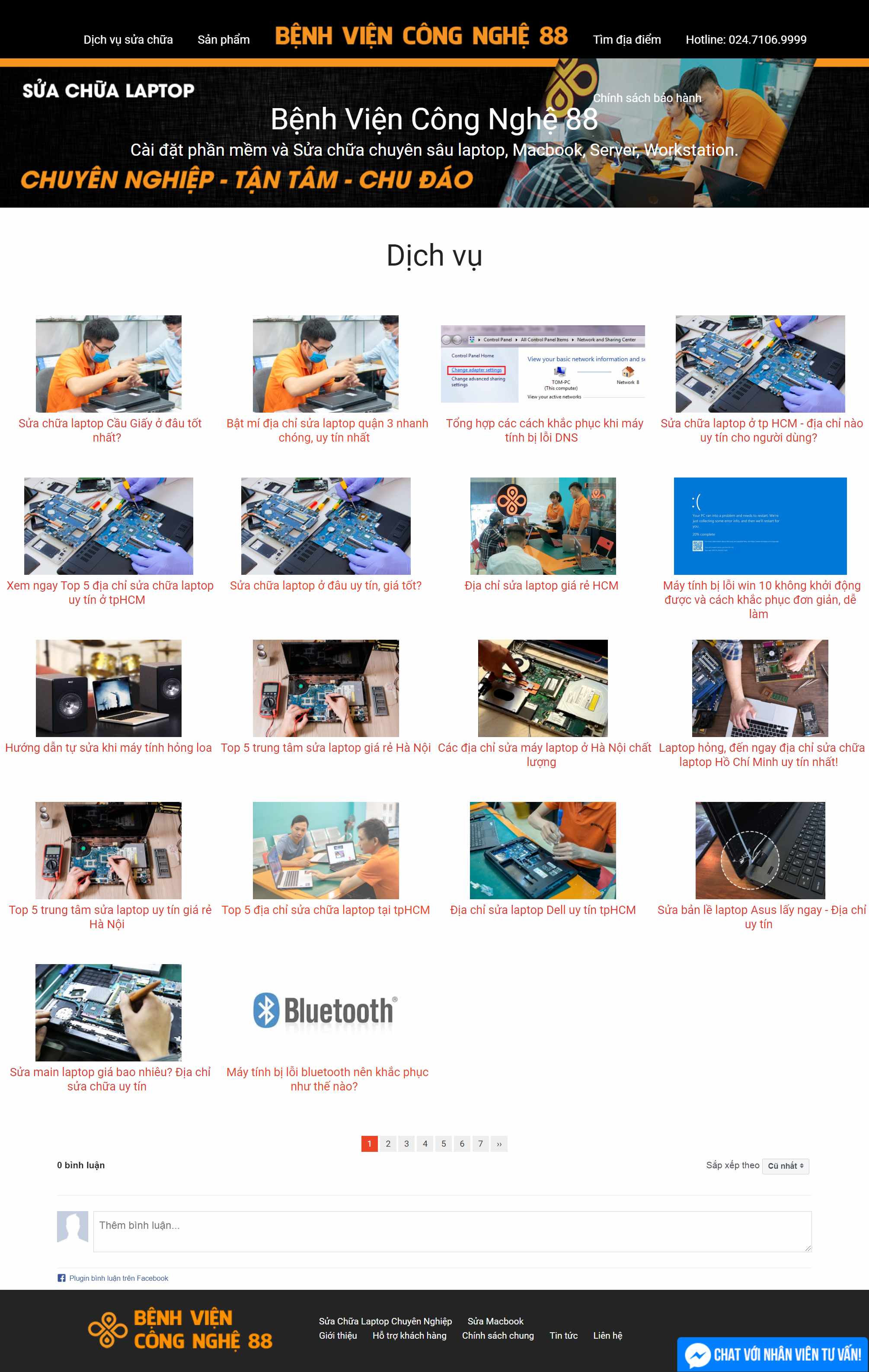 Thiết kế Website web sửa chữa laptop - benhviencongnghe88vn