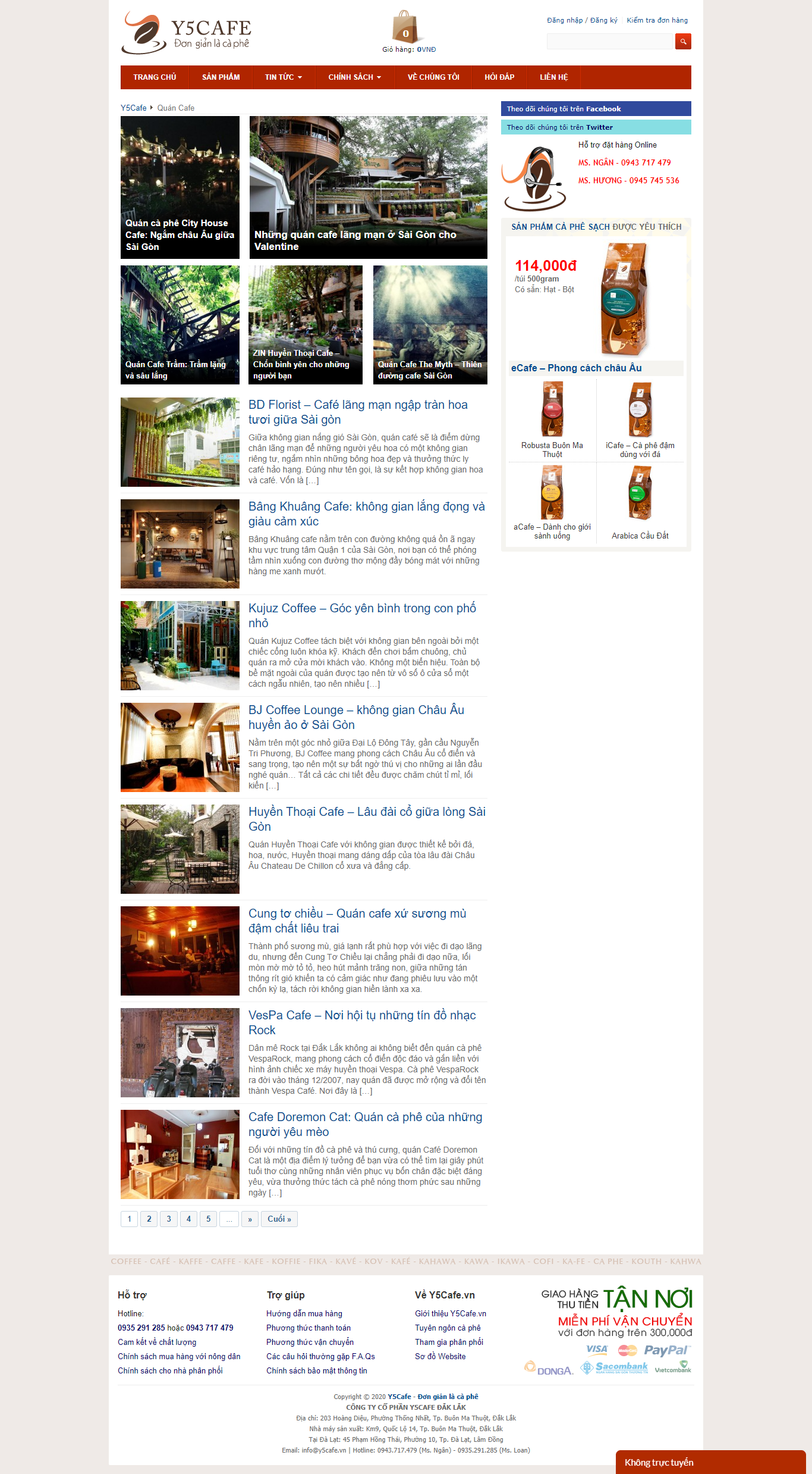 Thiết kế Website web quán coffee - wwwy5cafevn