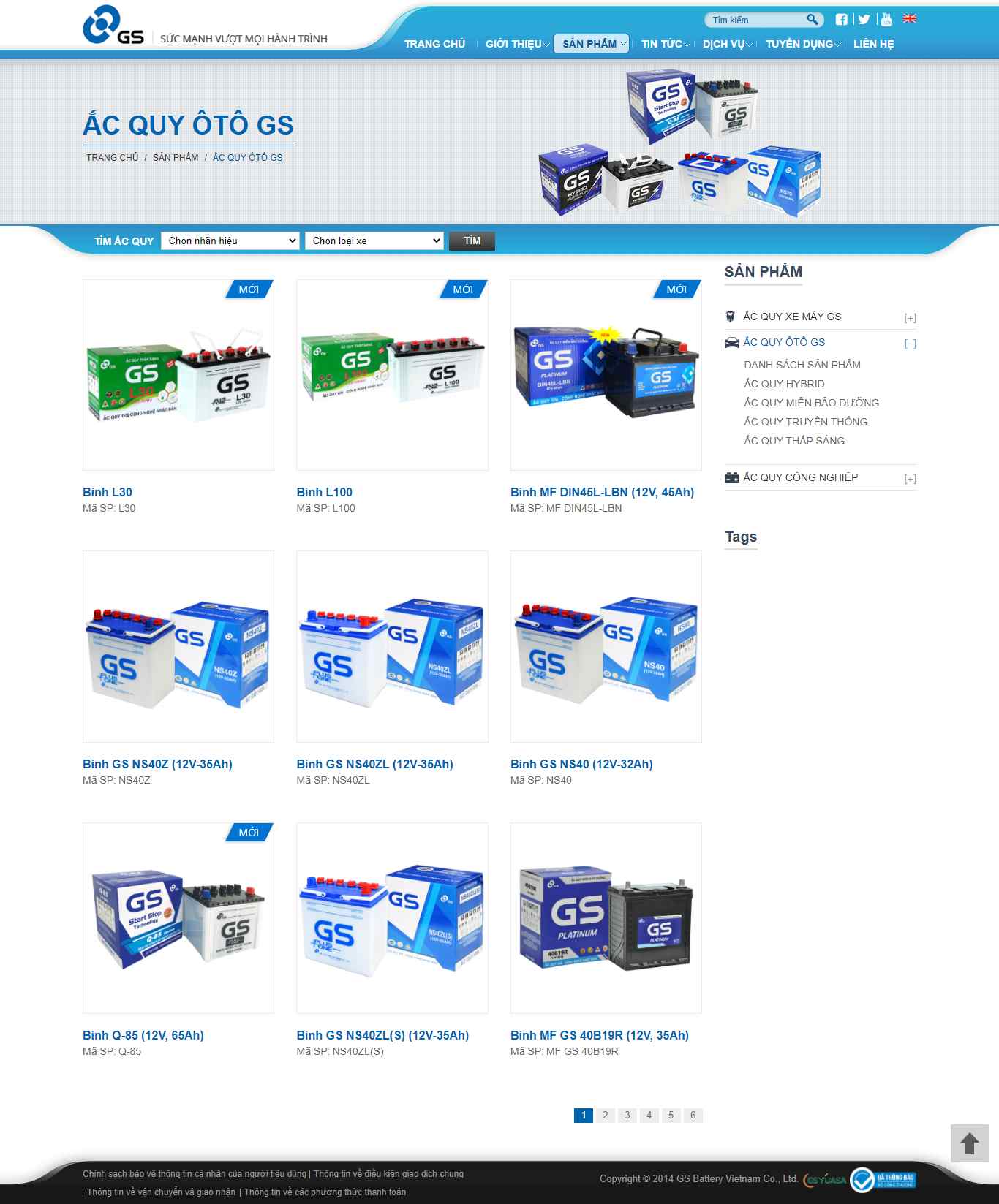 Thiết kế Website web ắc quy ô tô - wwwgsbatteryvn