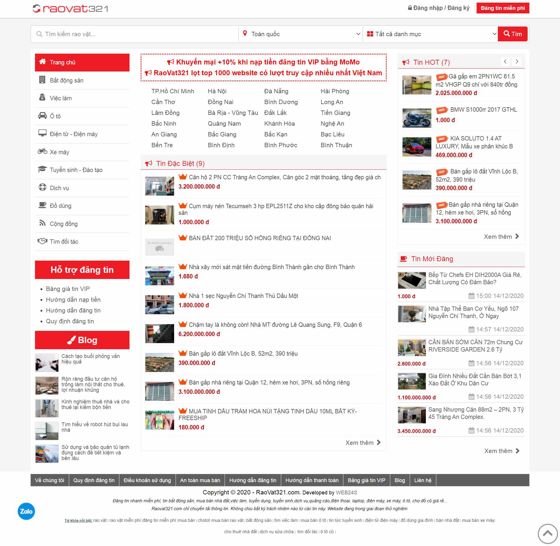 Thiết kế Website Web rao vặt Đấu giá - raovat321com