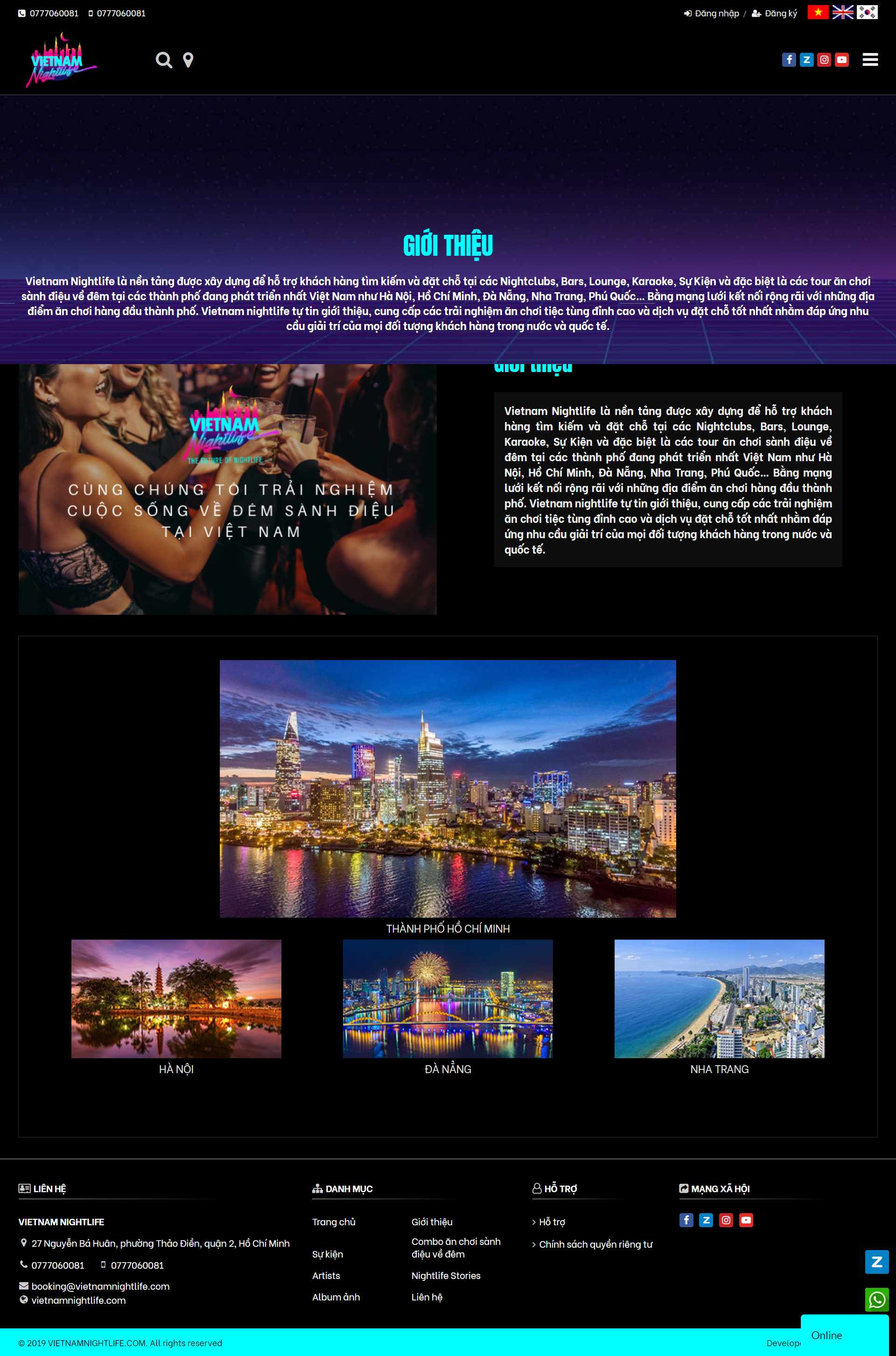 Thiết kế Website Web quán bar - vietnamnightlifecom