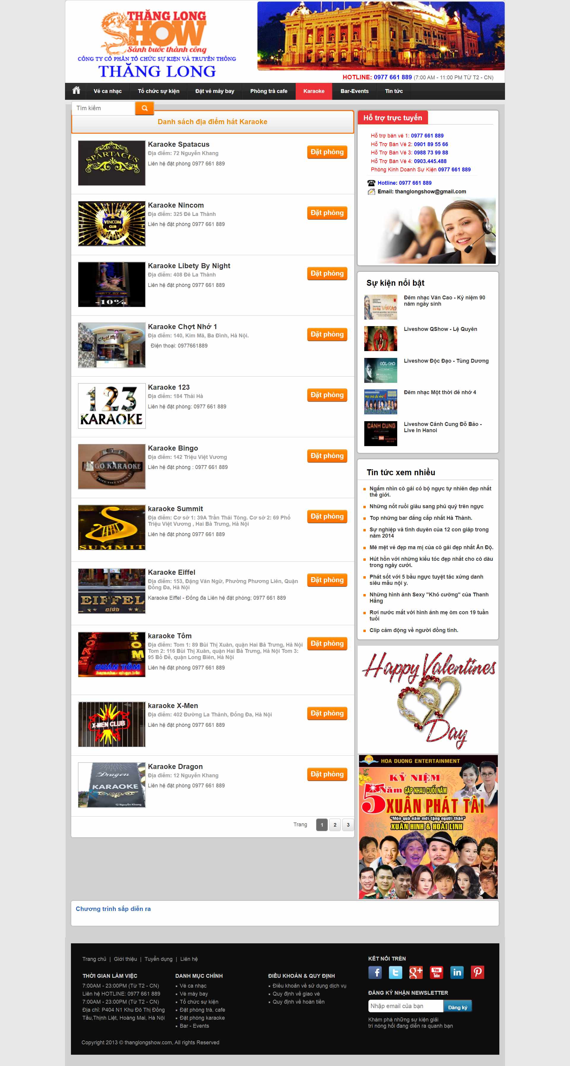 Thiết kế Website Web quán karaoke - thanglongshownet