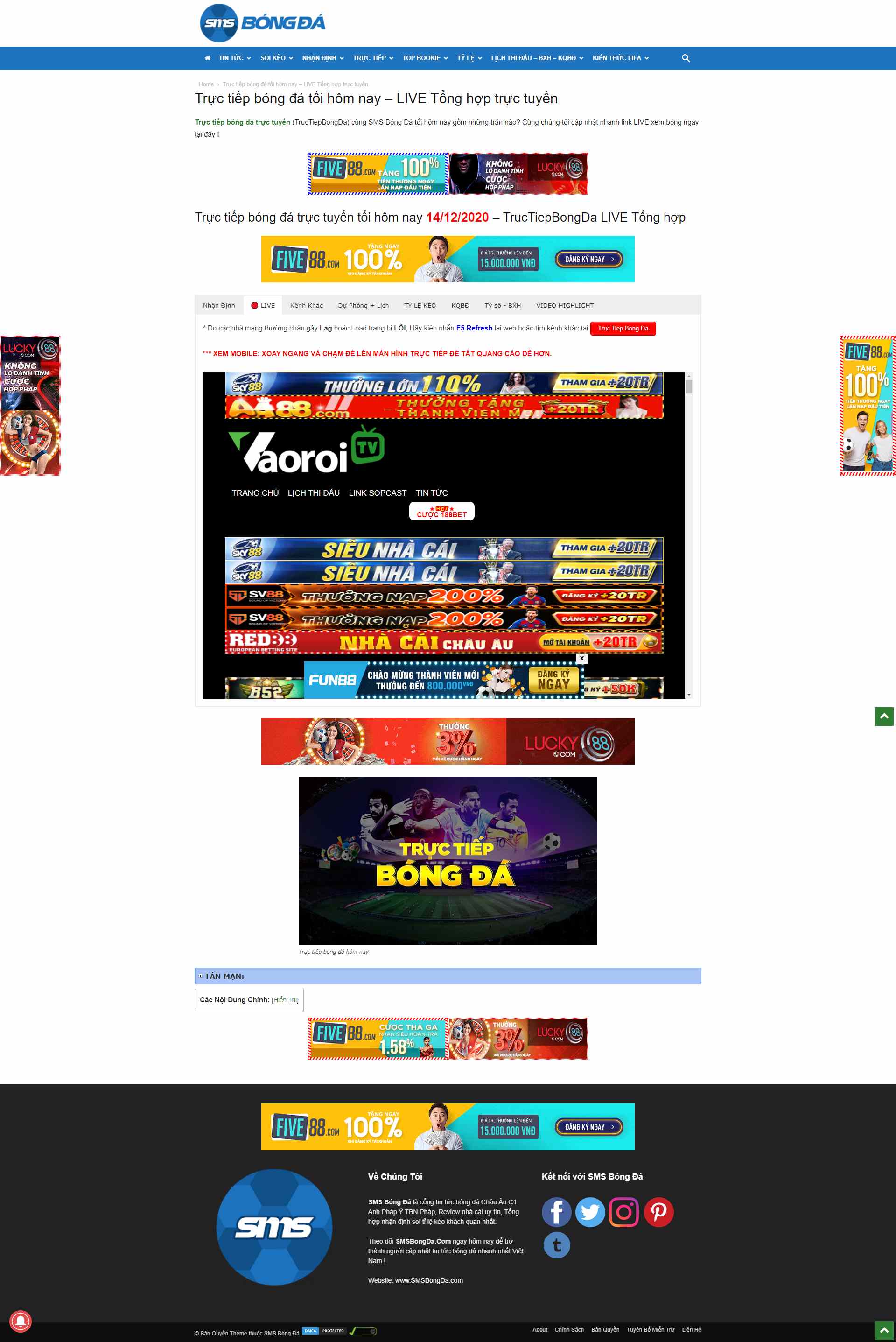 Thiết kế Website web trực tiếp bóng đá - smsbongdacom