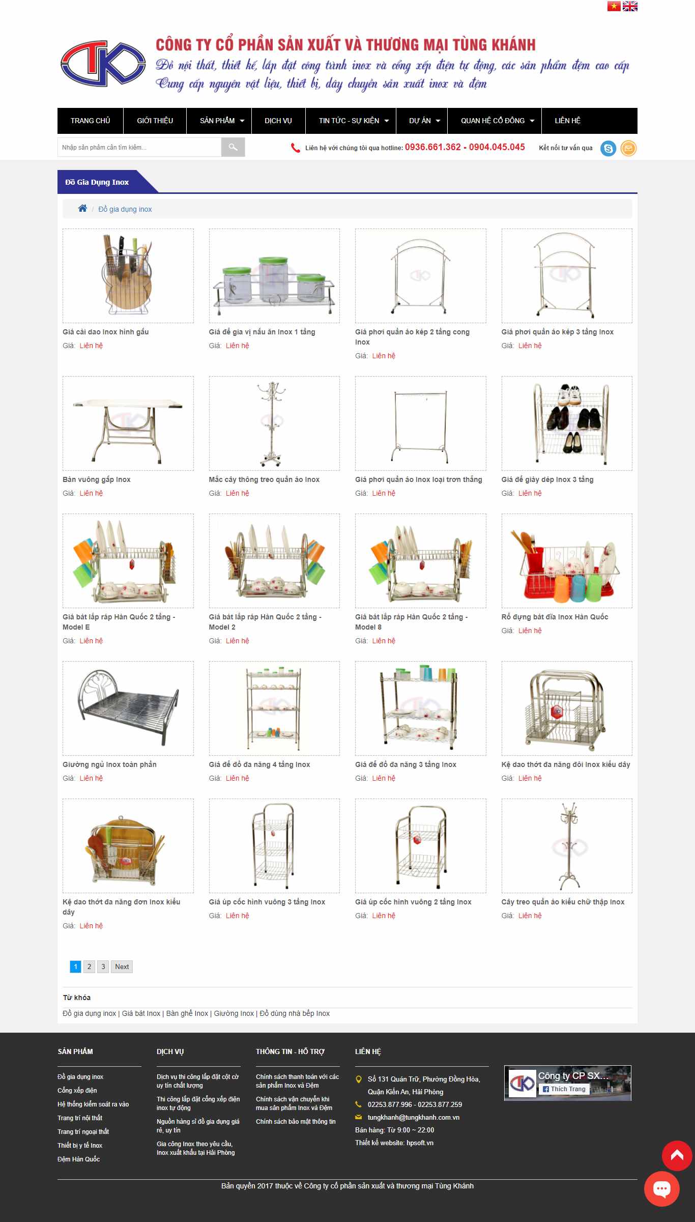 Thiết kế Website Web Đồ Dùng Inox - tungkhanhcomvn