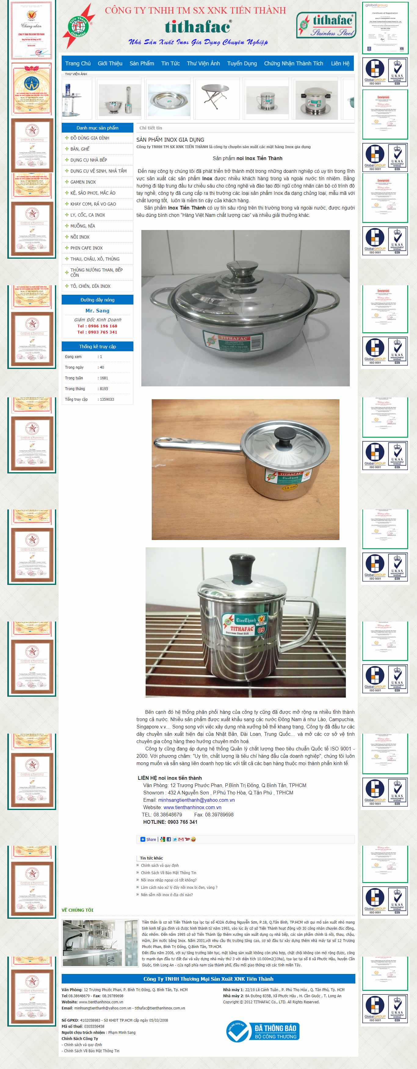 Thiết kế Website Web Đồ Dùng Inox - tienthanhinoxcomvn