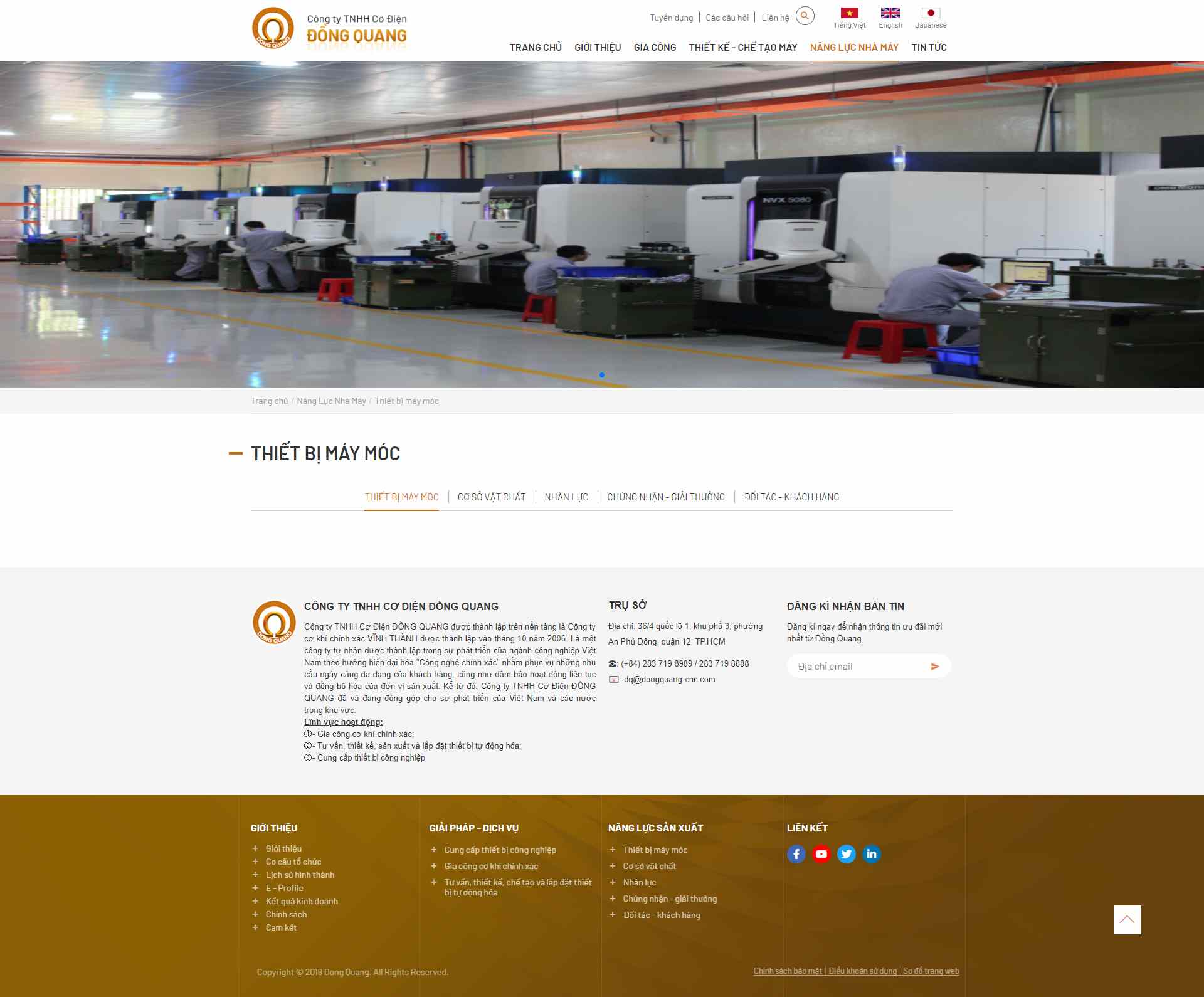 Thiết kế Website web máy móc công nghiệp - dongquang-cnccom