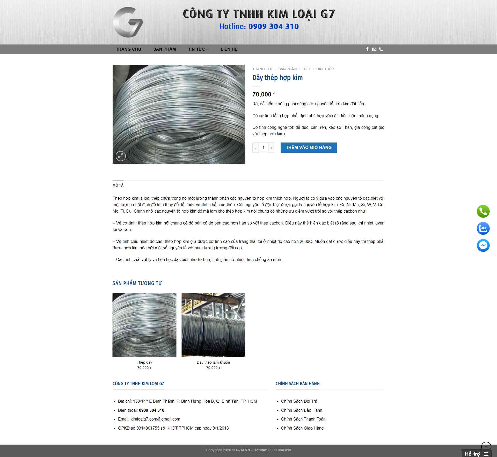 Thiết kế Website web bán dây thép kim loại - g7mvn