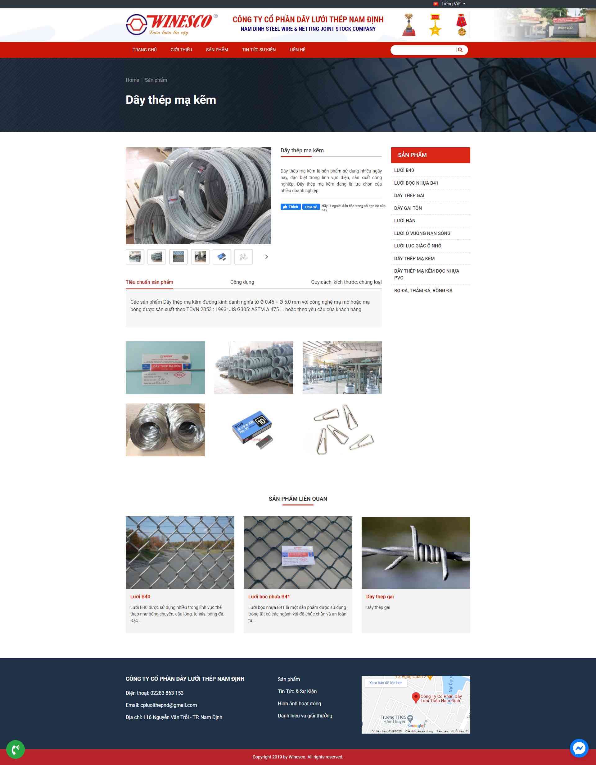 Thiết kế Website web bán dây thép kim loại - winescovn