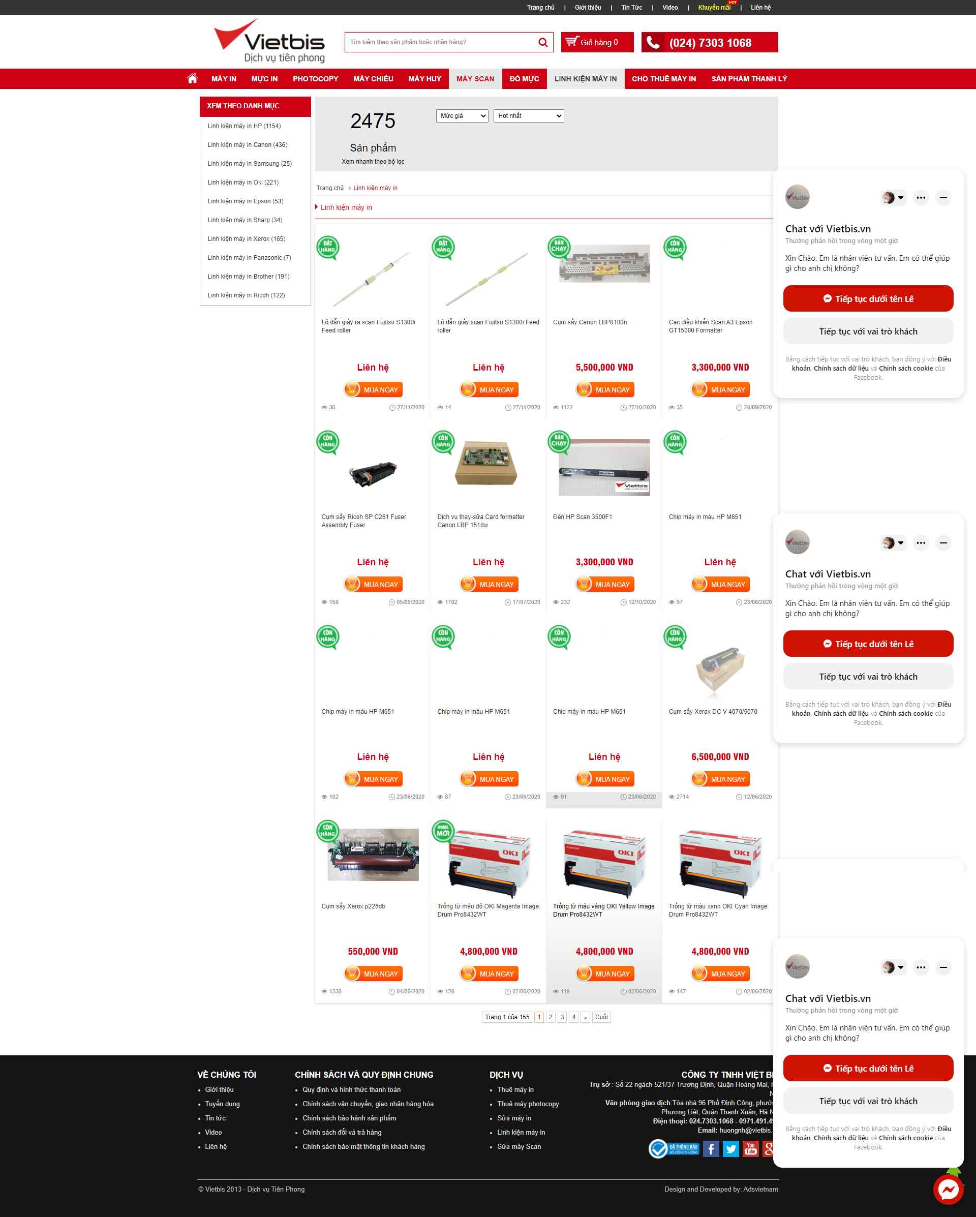 Thiết kế Website web linh kiện máy in - vietbisvn