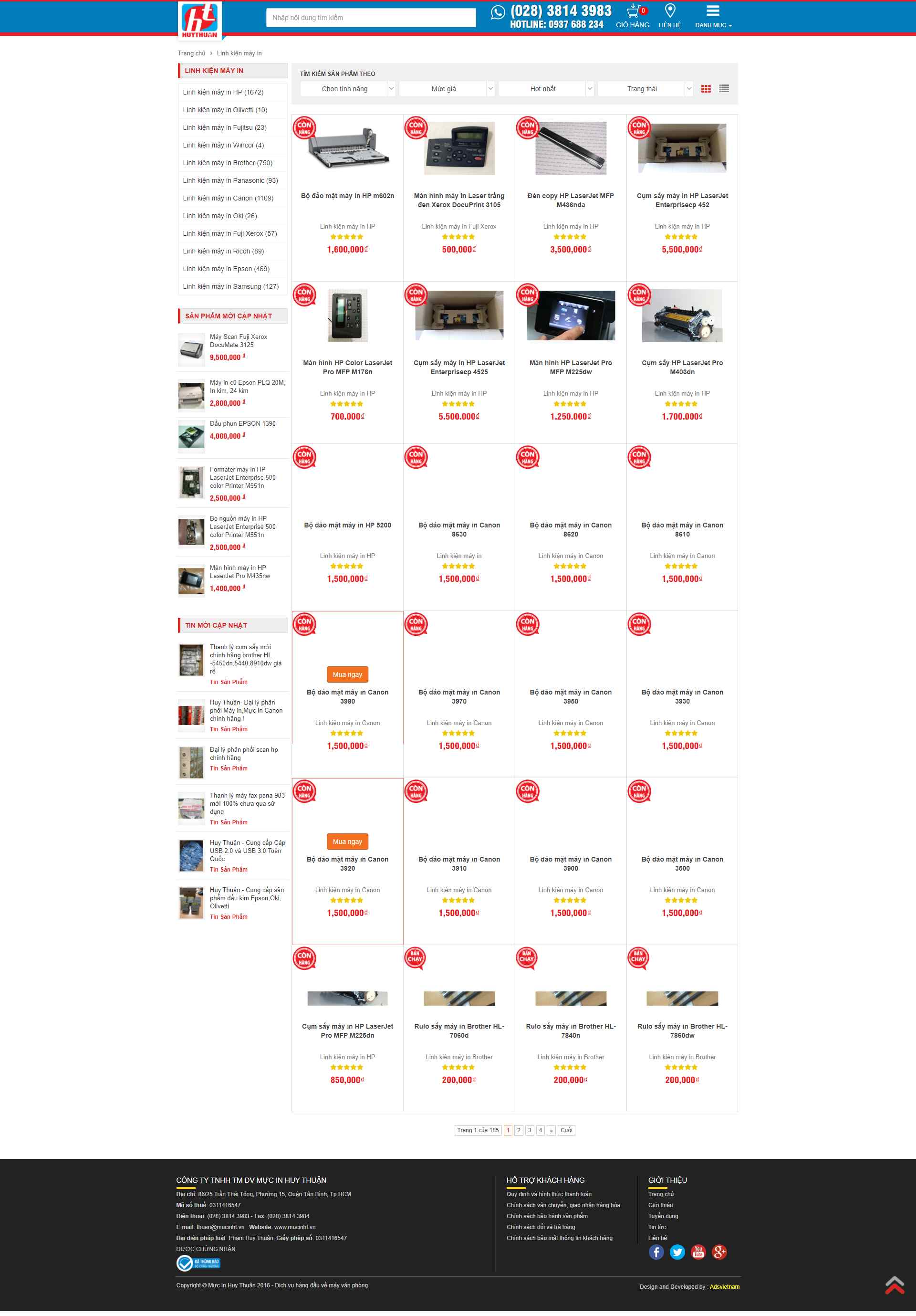 Thiết kế Website web linh kiện máy in - mucinhtvn