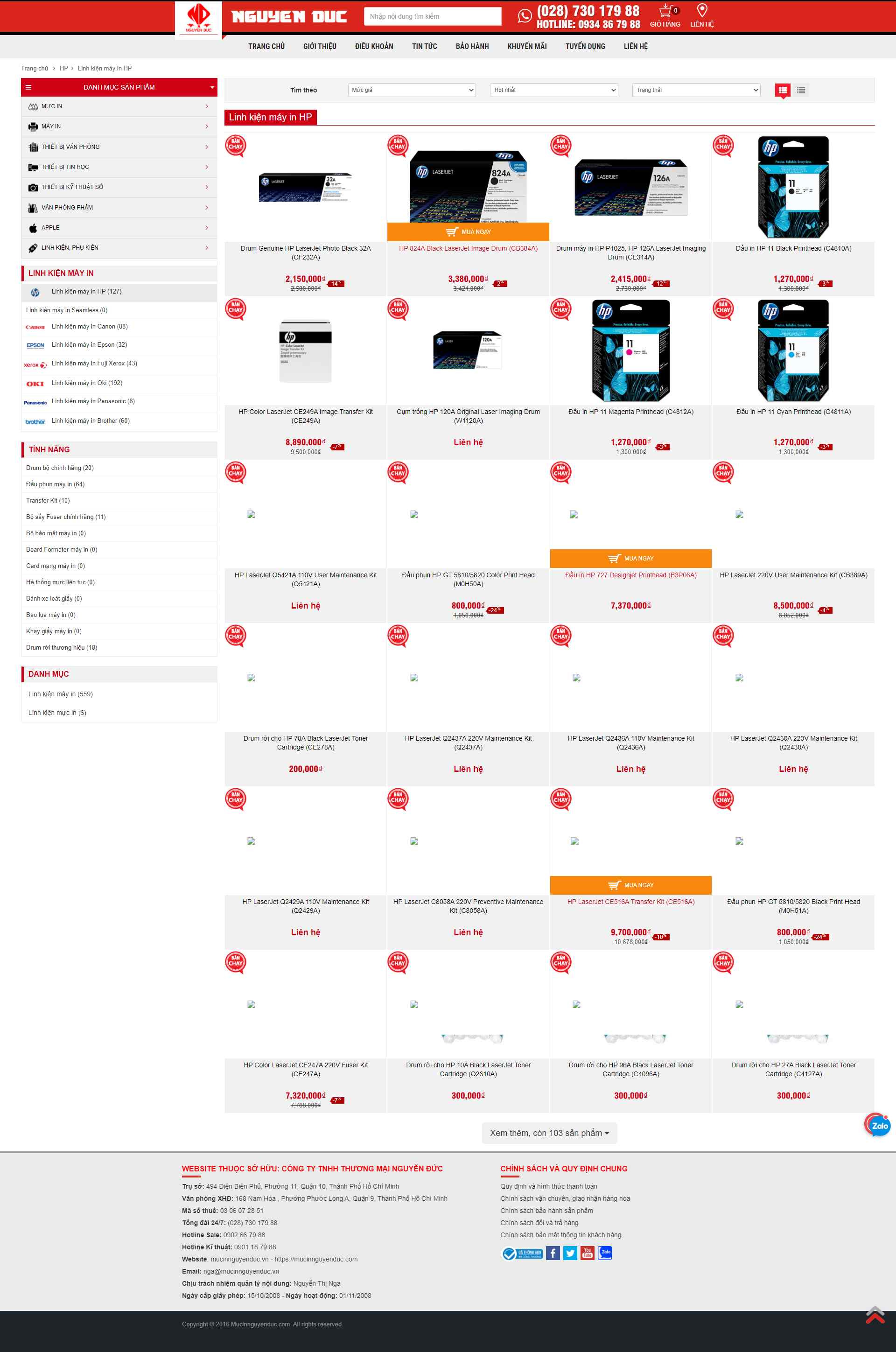 Thiết kế Website web linh kiện máy in - mucinnguyenduccom