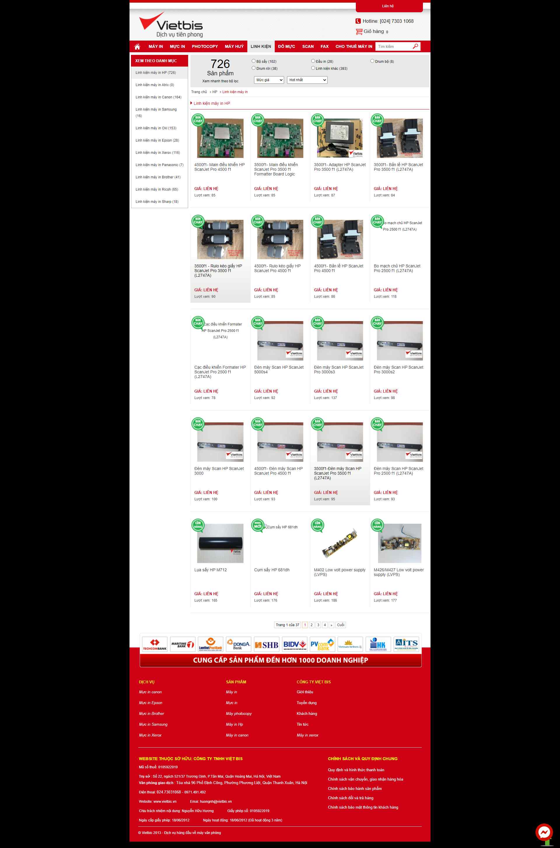 Thiết kế Website web linh kiện máy in - mucinhpnet