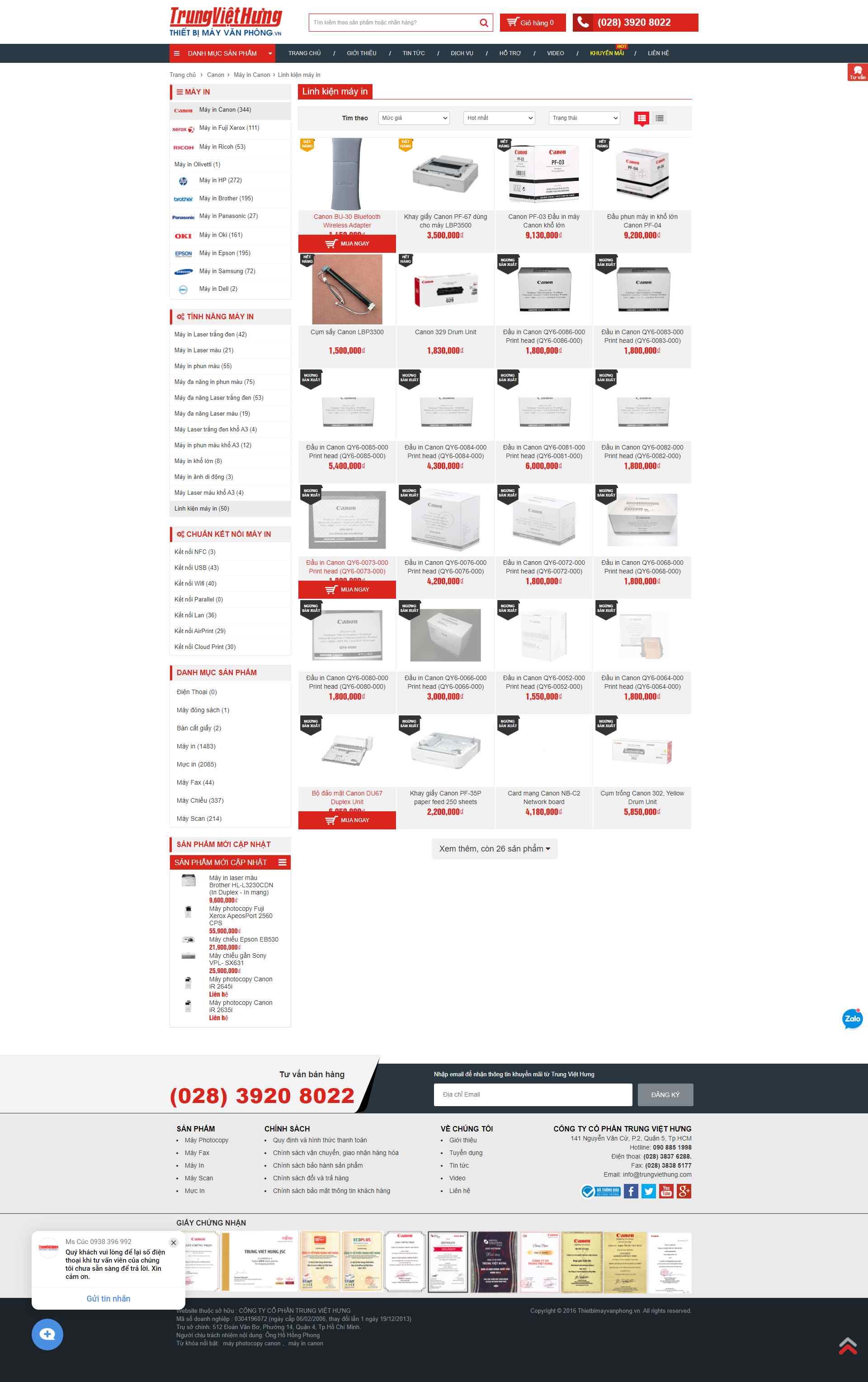 Thiết kế Website web linh kiện máy in - trungviethungcom
