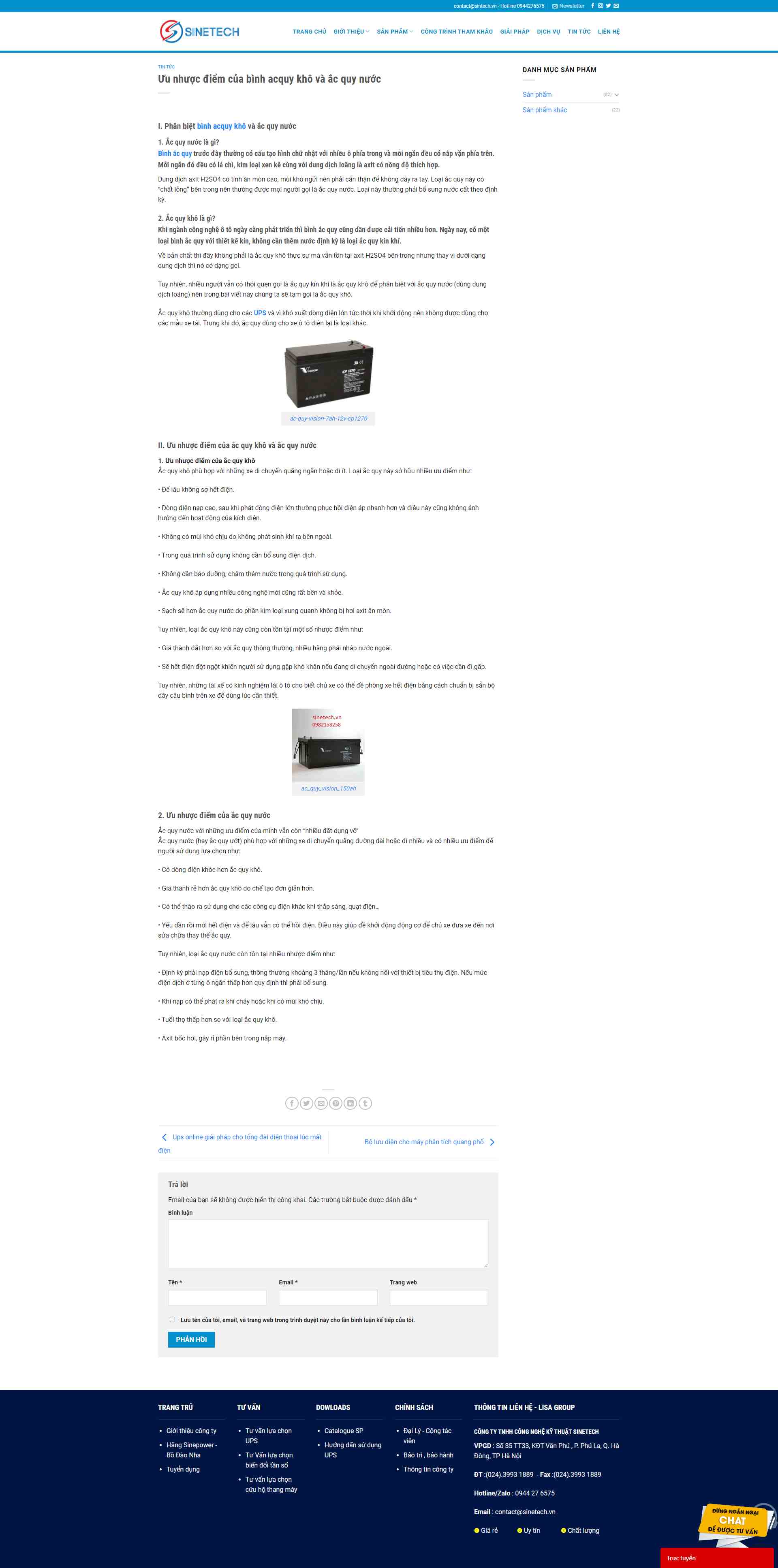 Thiết kế Website web ắc quy khô - sinetechvn