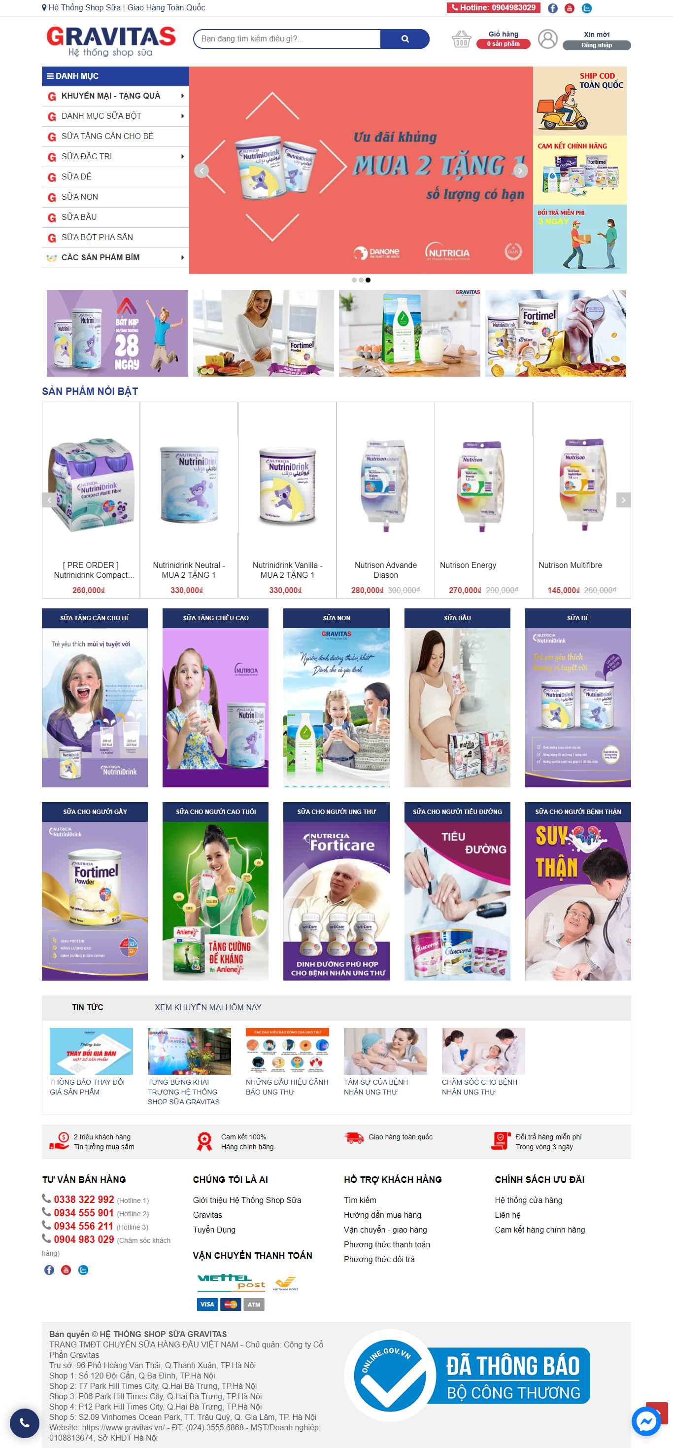 Thiết kế Website Web Bán Sữa - wwwgravitasvn