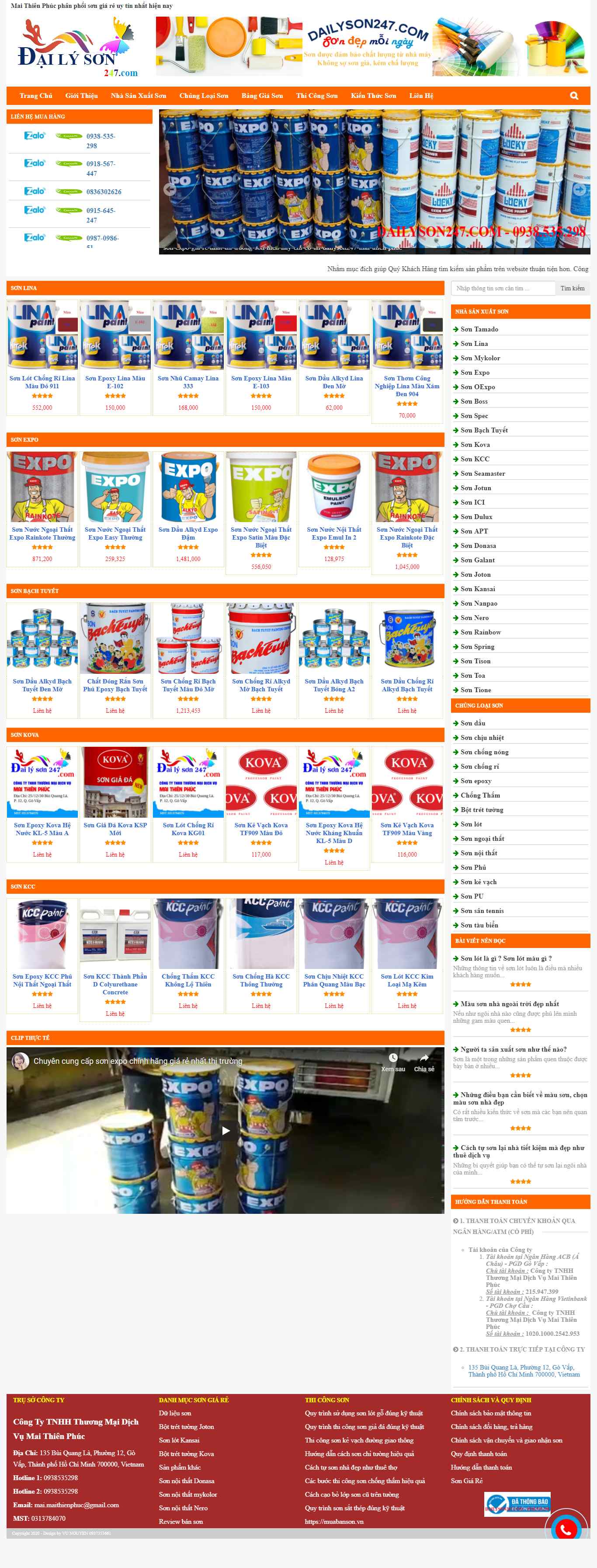 Thiết kế Website Web Các loại sơn nội thất - dailyson247com