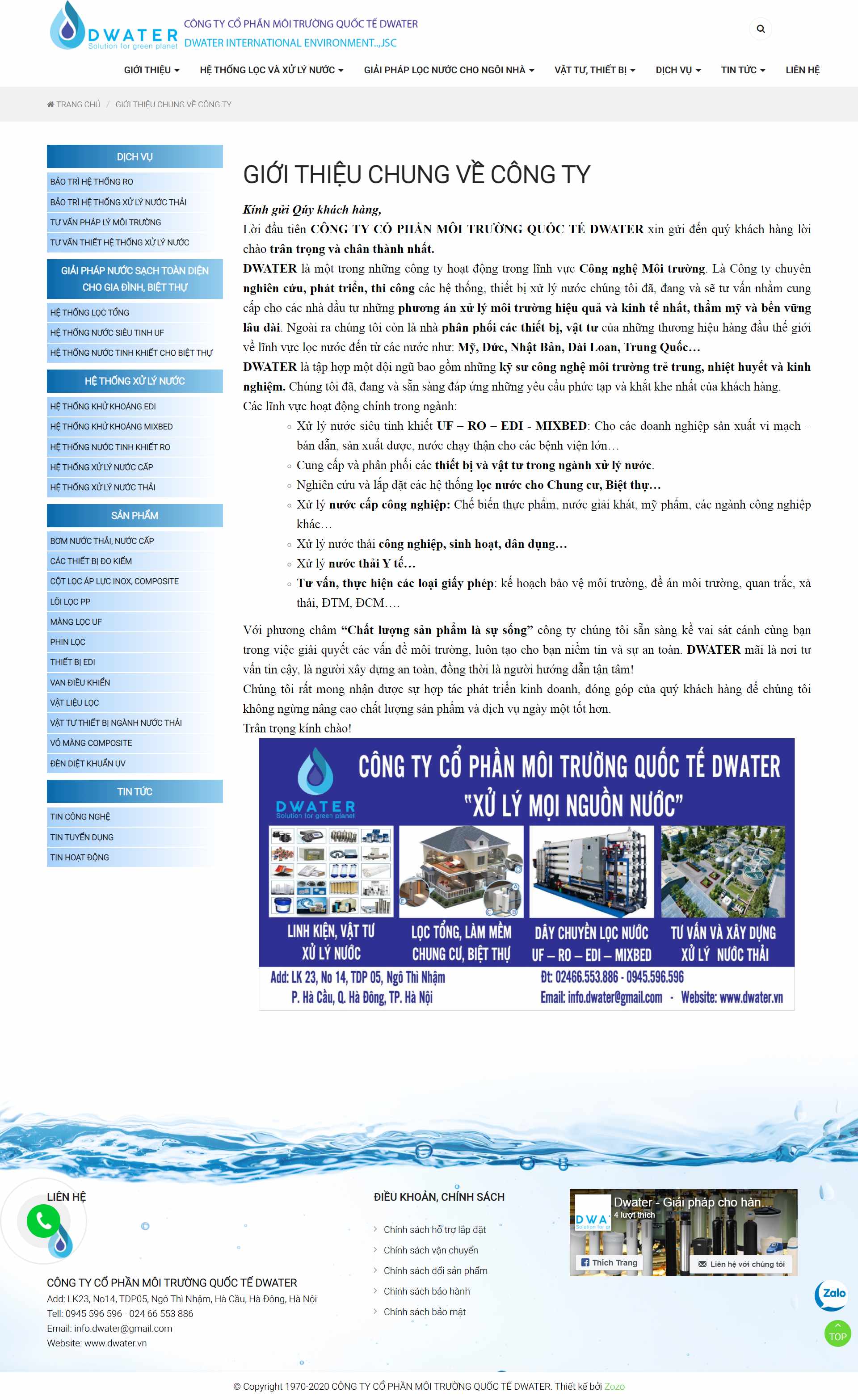Thiết kế Website Web Máy Lọc Nước RO - dwatervn