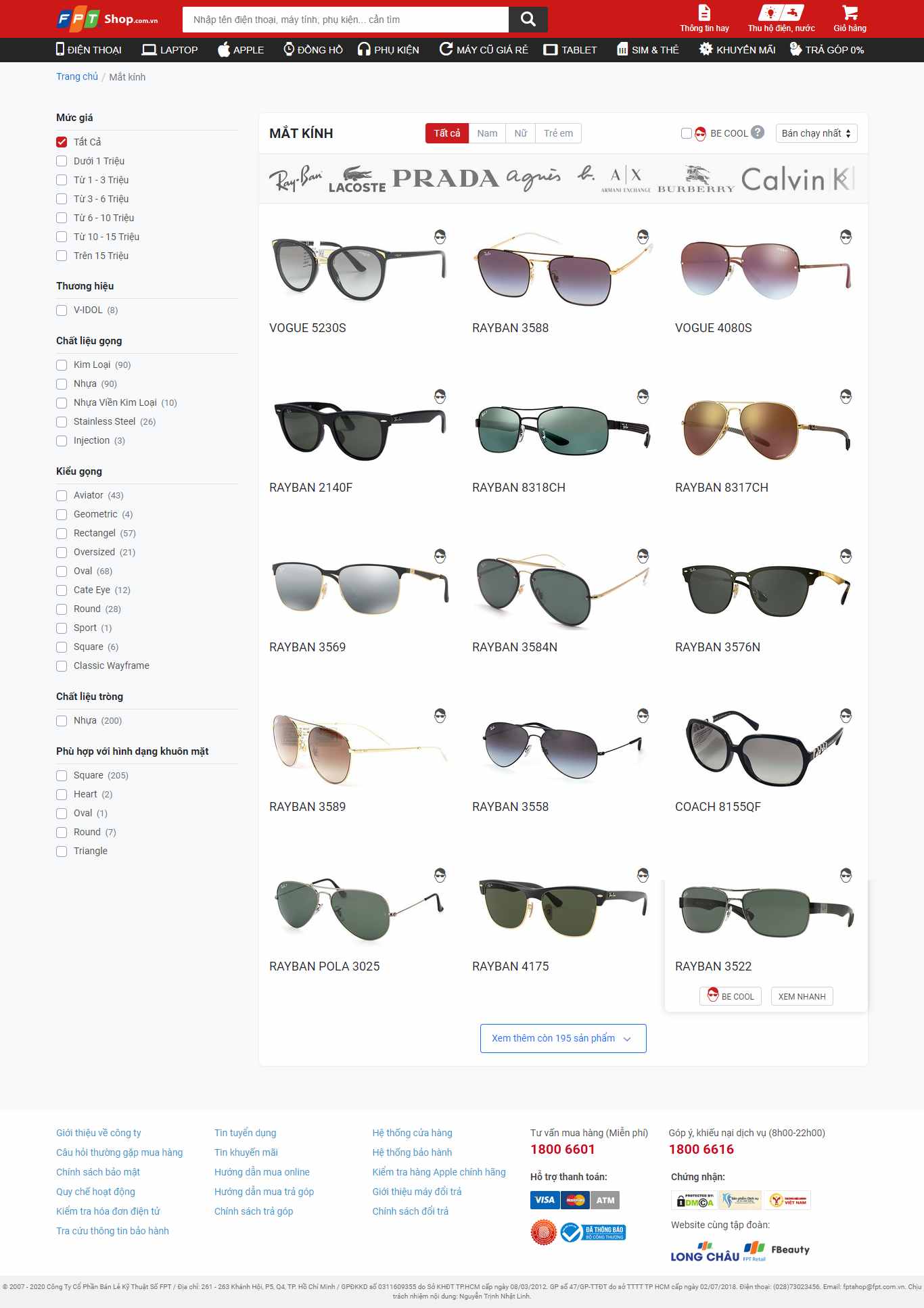 Thiết kế Website Web mắt kính - fptshopcomvn