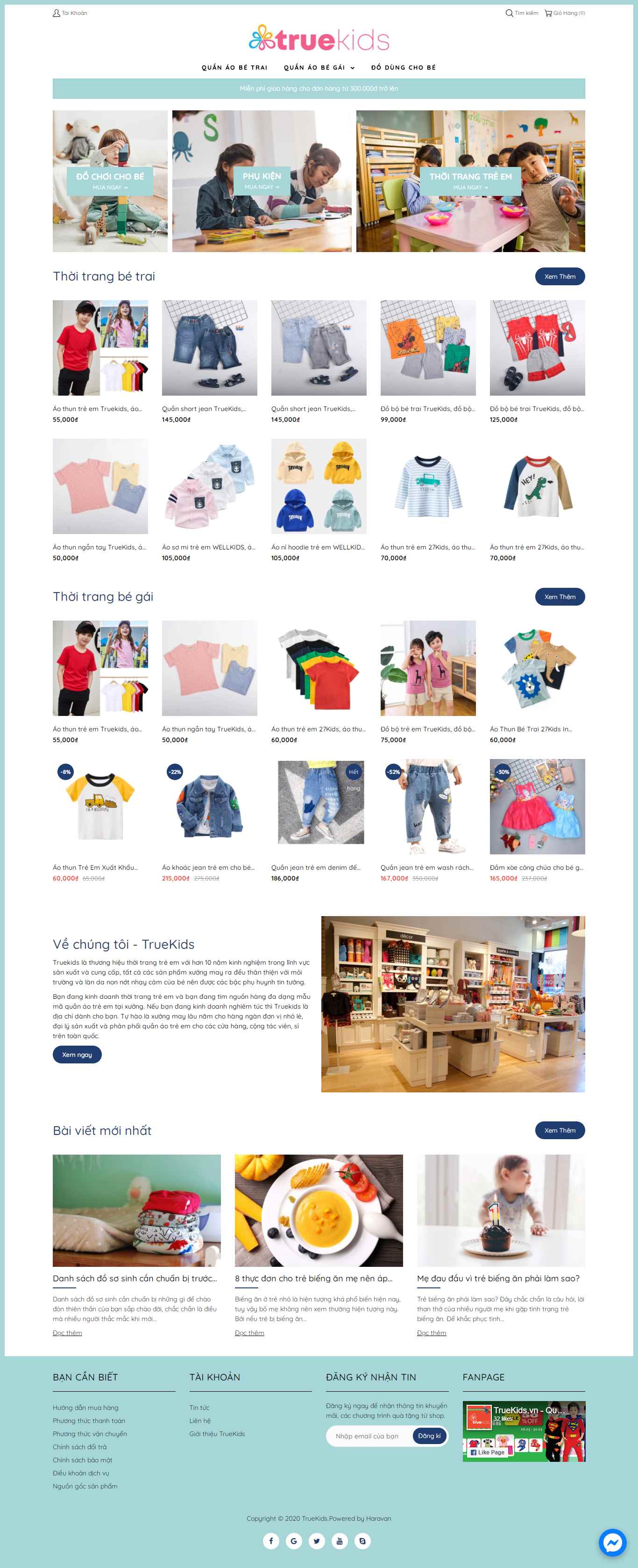 Thiết kế Website Web quần áo trẻ em - truekidsvn