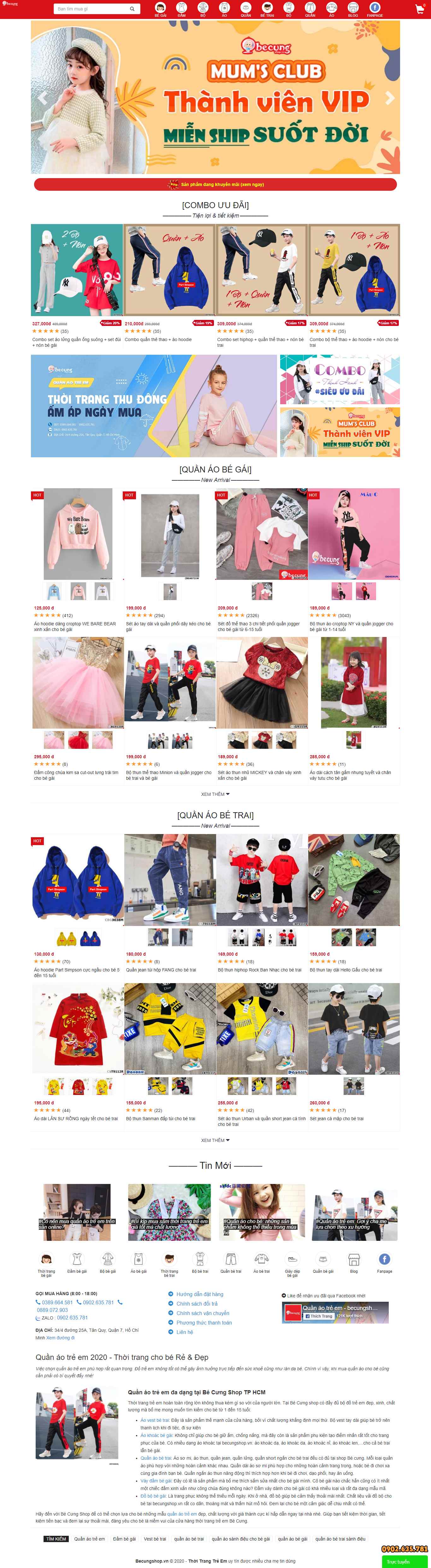 Thiết kế Website Web quần áo trẻ em - becungshopvn