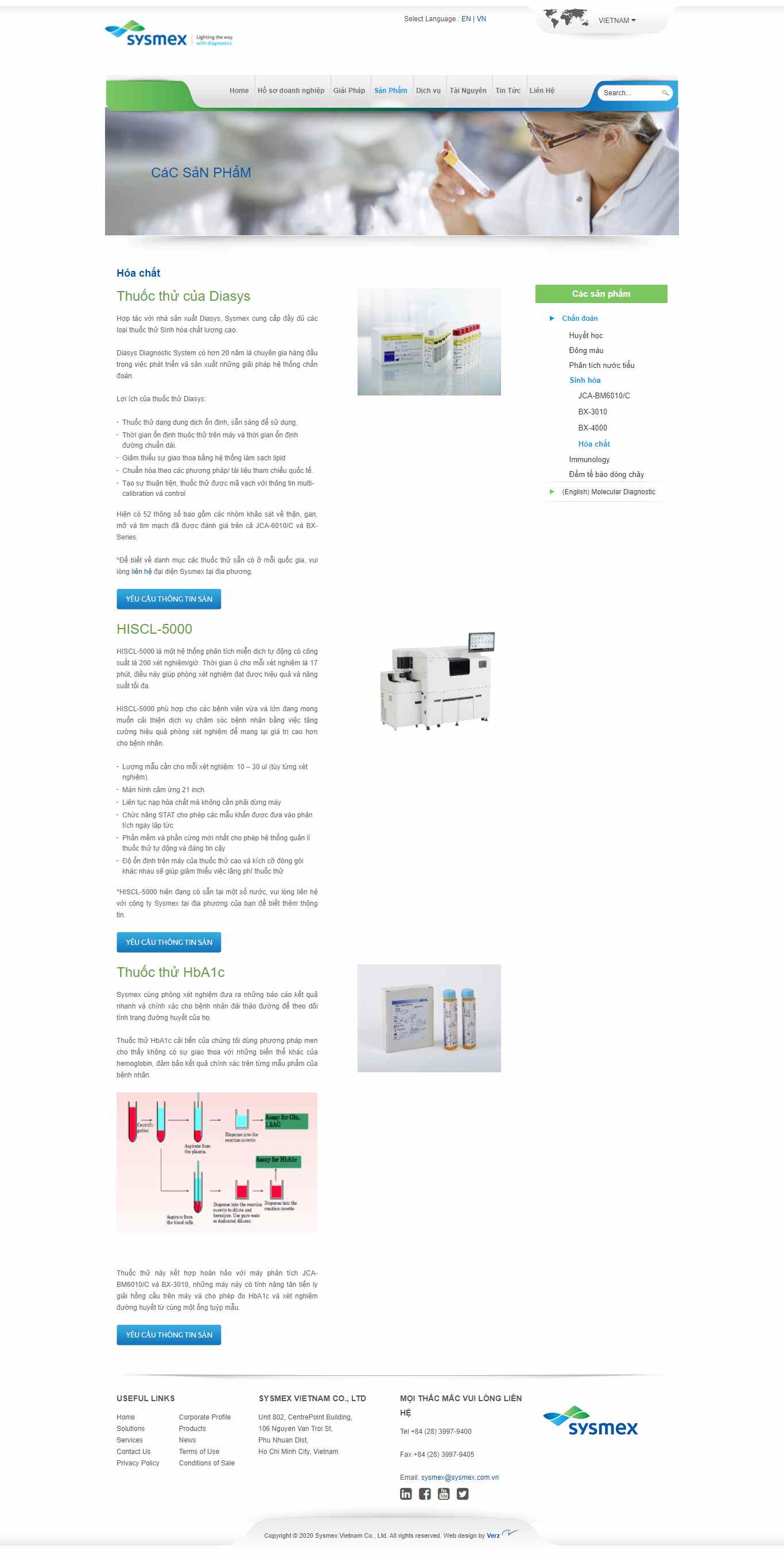 [vietchem] Thiết kế Website Web hóa chất - wwwsysmexcomvn