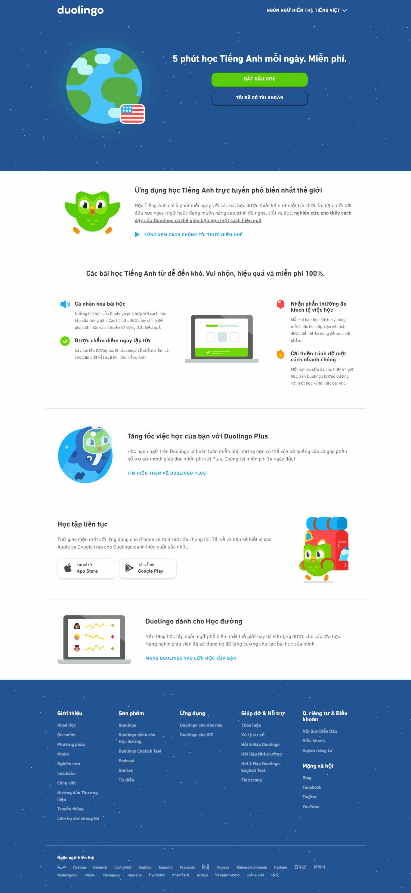 Thiết kế Website Web học tiếng anh - viduolingocom