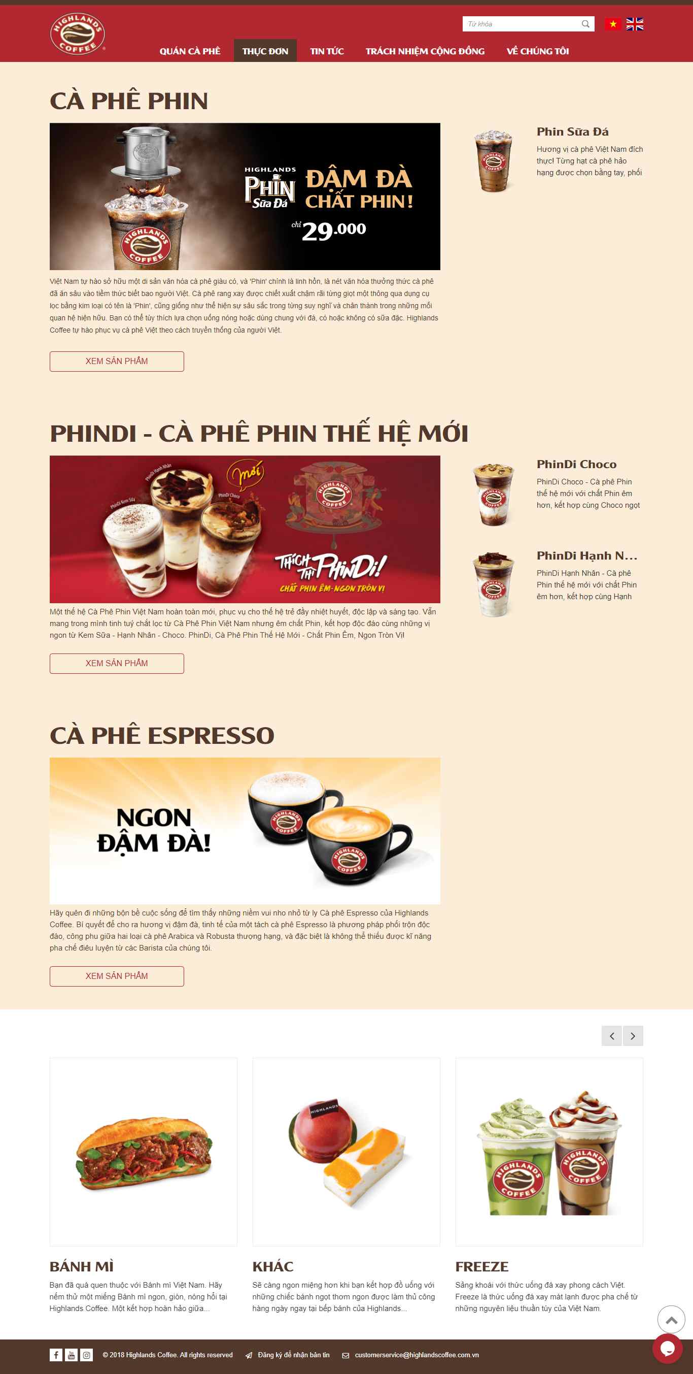 Thiết kế Website web quán cà fe - wwwhighlandscoffeecomvn