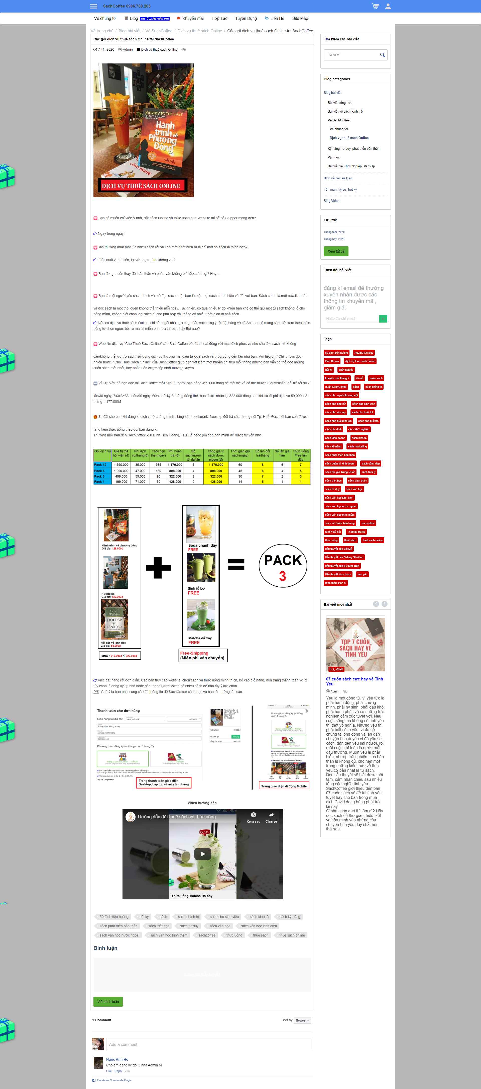 Thiết kế Website web cho thuê sách - sachcoffeevn