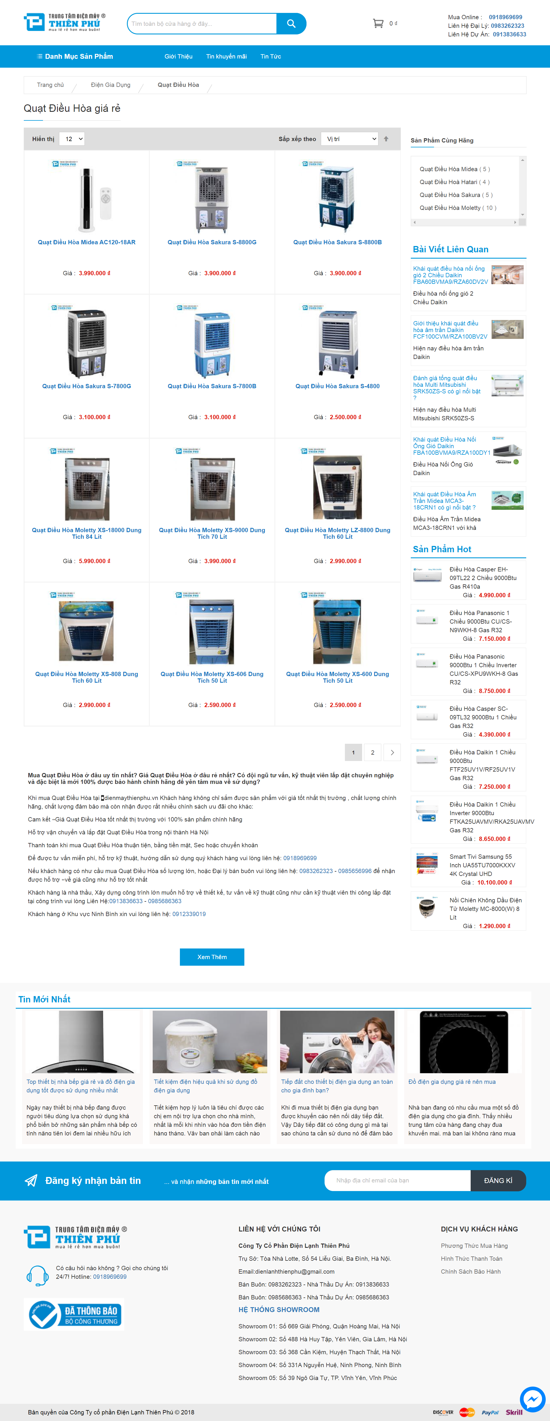 Thiết kế Website web bán quạt - dienmaythienphuvn