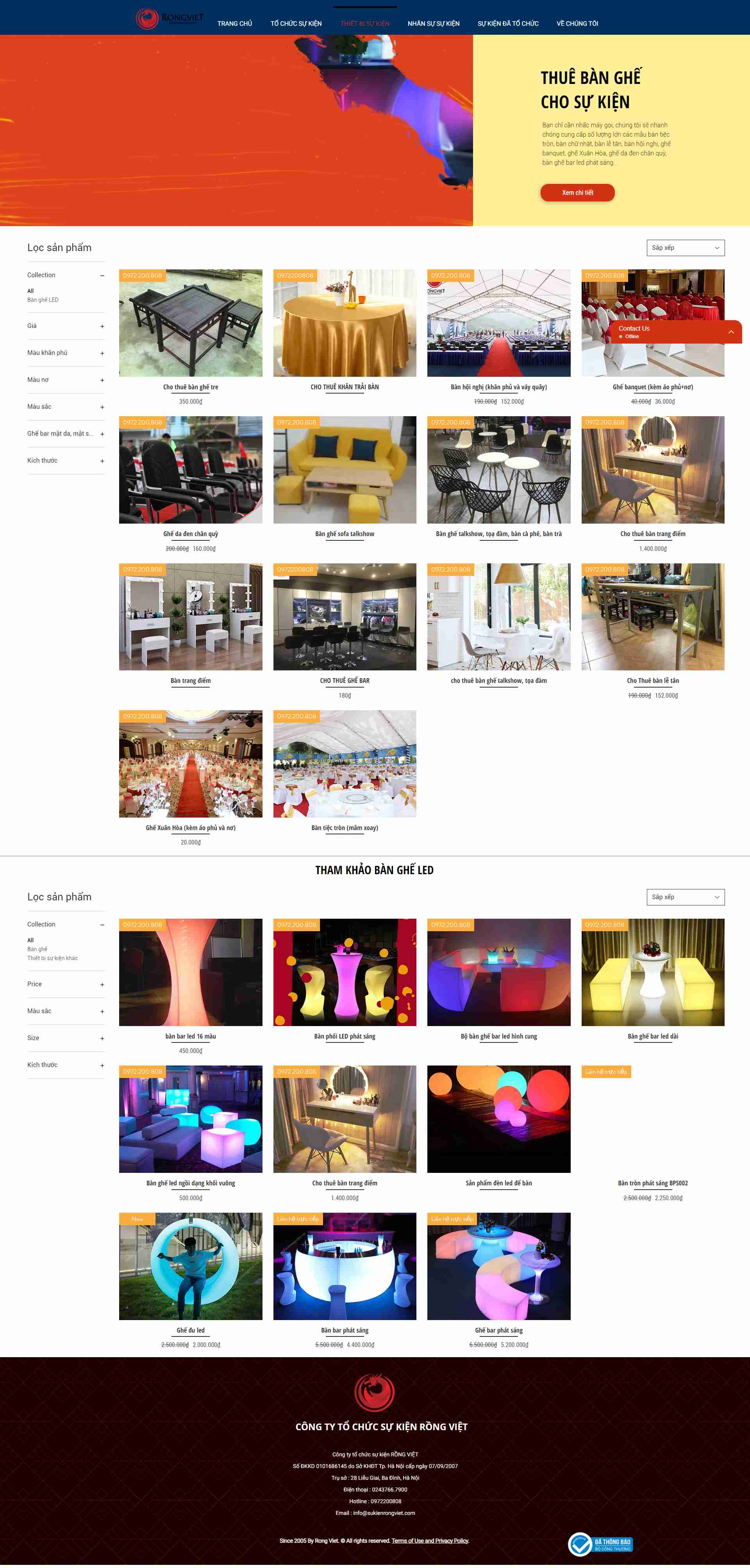 Thiết kế Website web cho thuê bàn ghế - wwwsukienrongvietvn