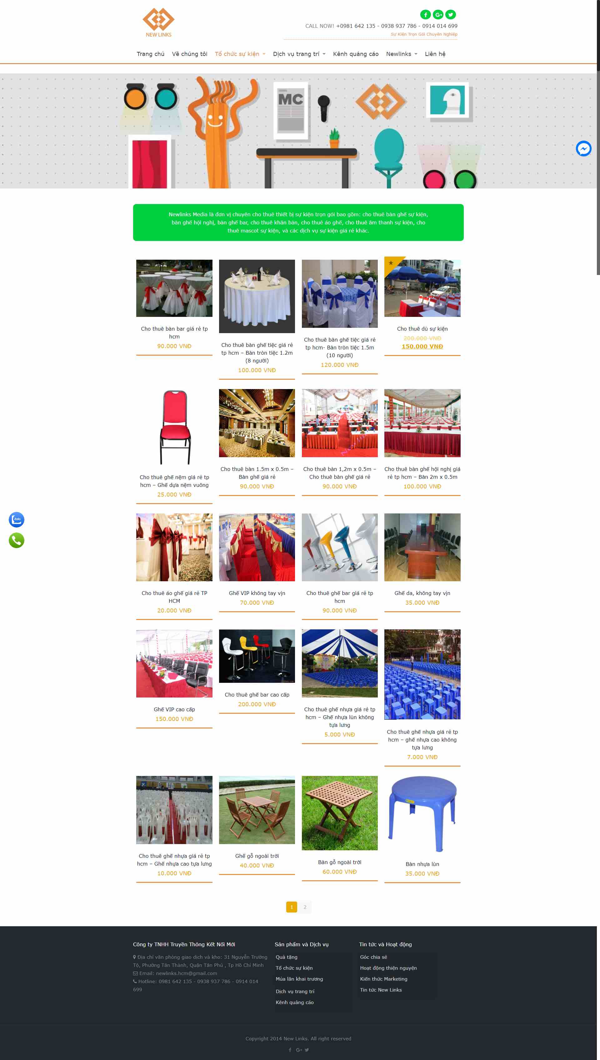 Thiết kế Website web cho thuê bàn ghế - newlinkscomvn