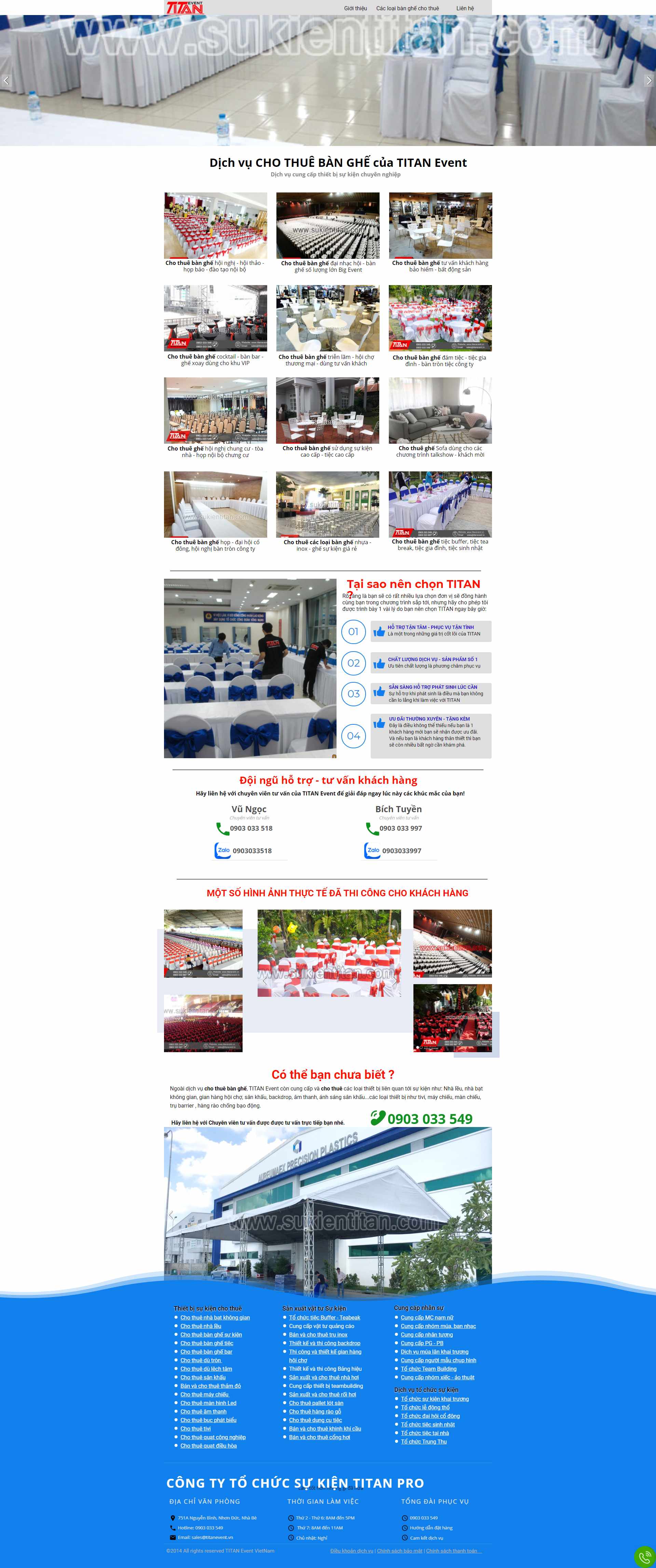 Thiết kế Website web cho thuê bàn ghế - titaneventvn