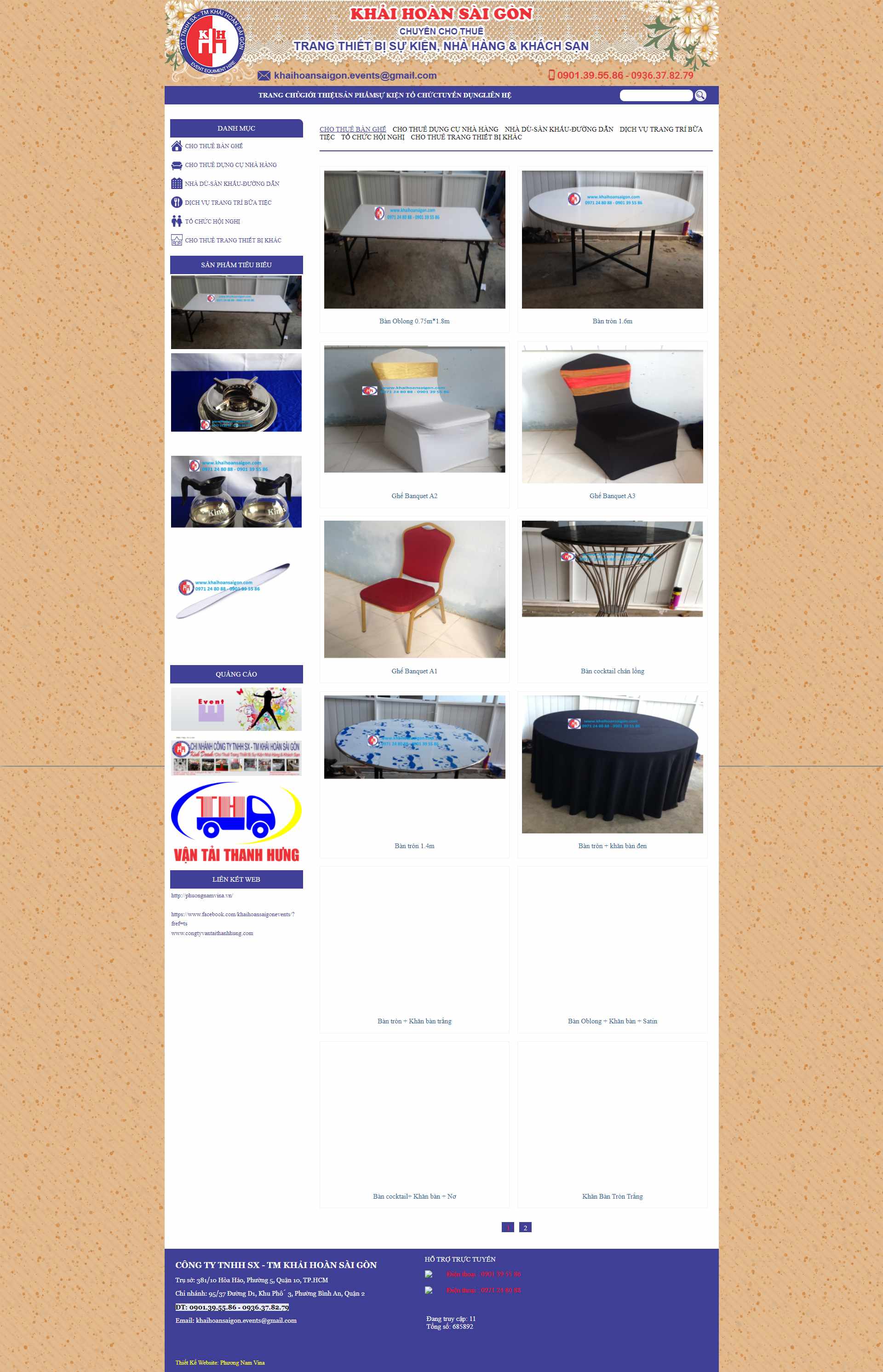 Thiết kế Website web cho thuê bàn ghế - khaihoansaigoncom