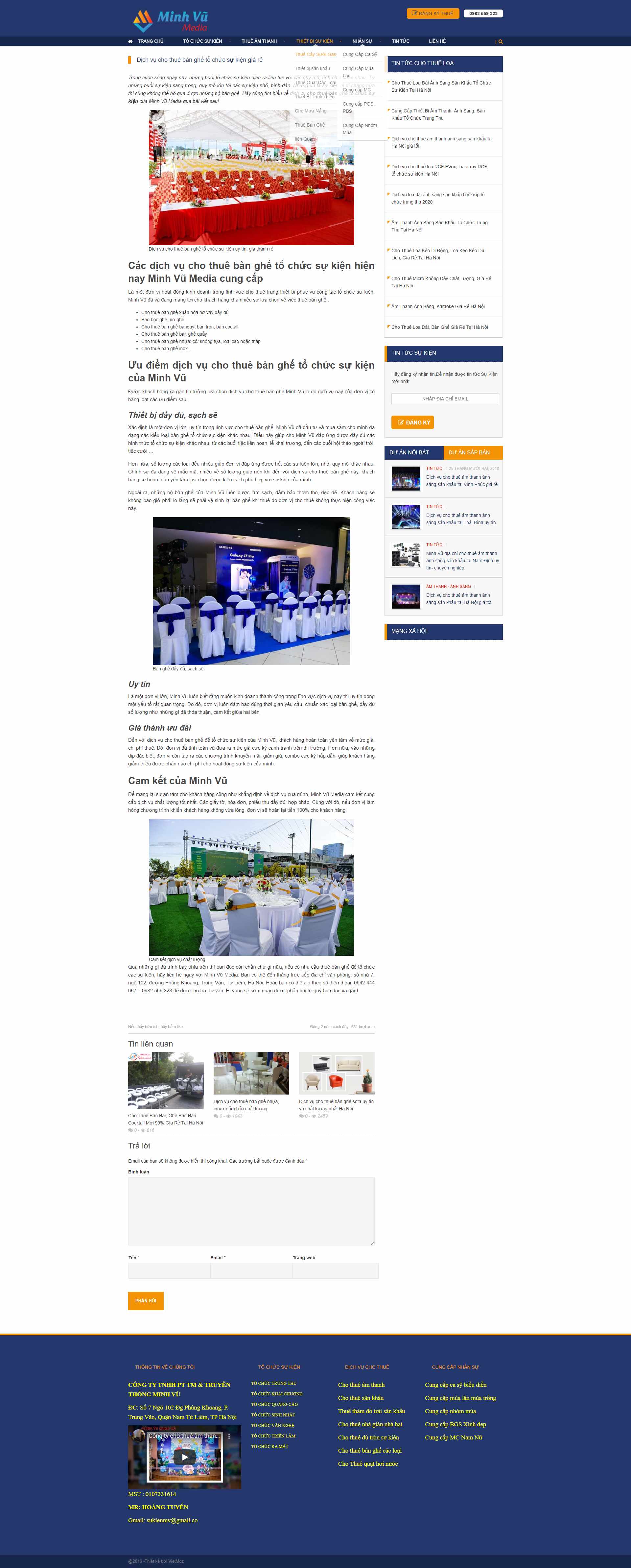 Thiết kế Website web cho thuê bàn ghế - chothueamthanhmvcom