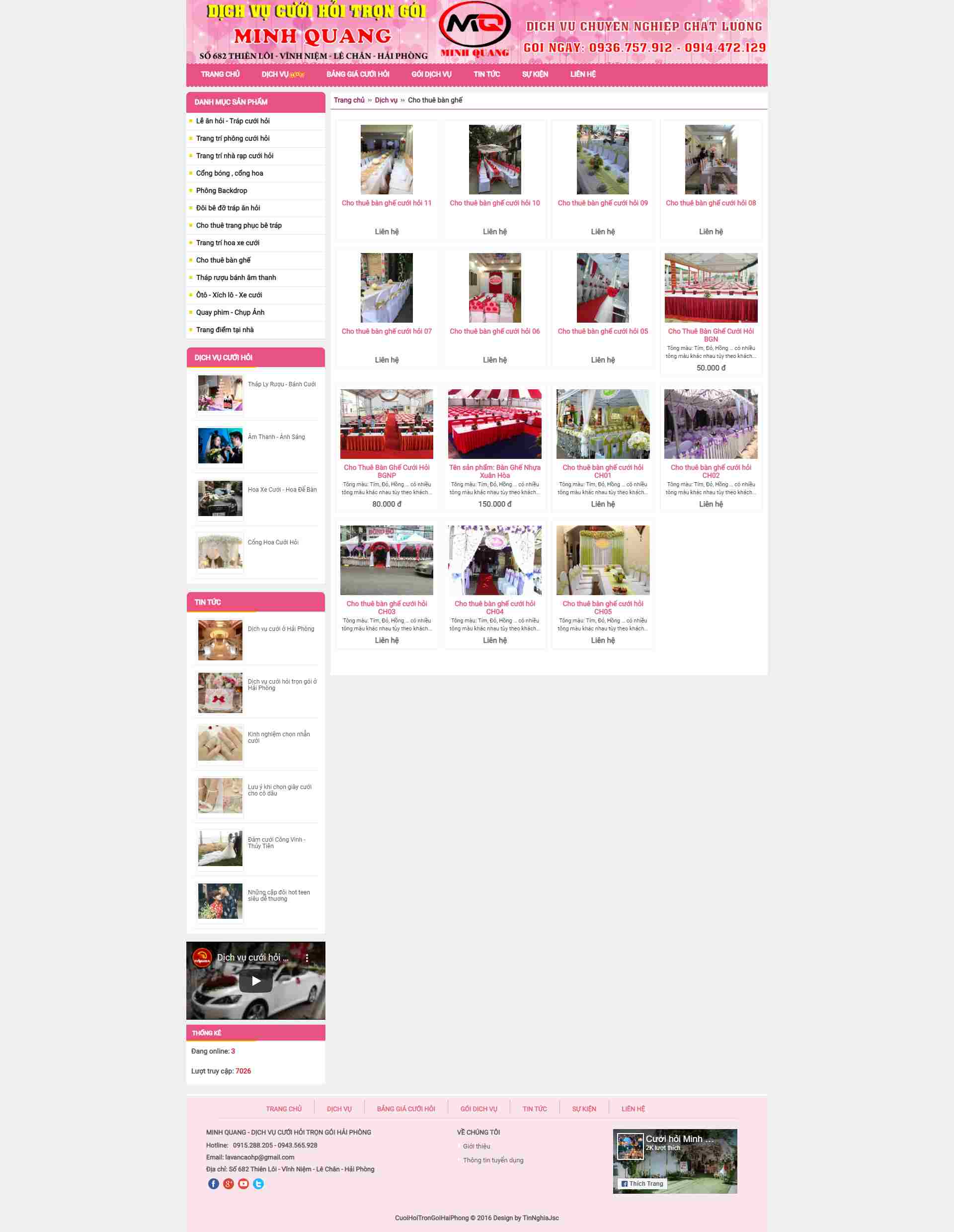 Thiết kế Website web cho thuê bàn ghế - cuoihoiminhquangcom