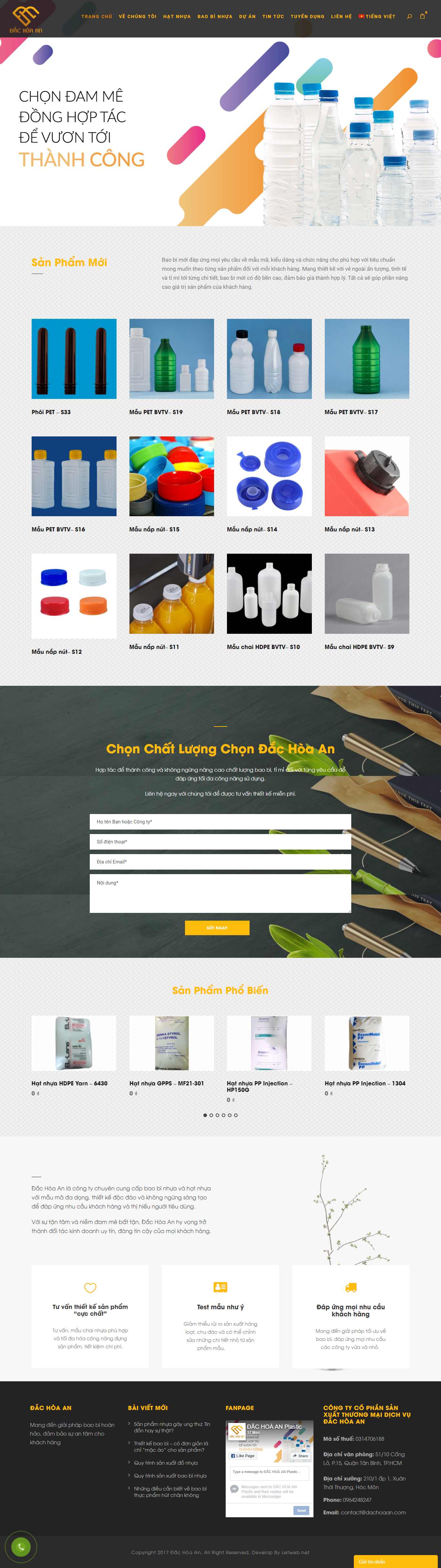 Thiết kế Website web sản xuất nhựa - dachoaancom