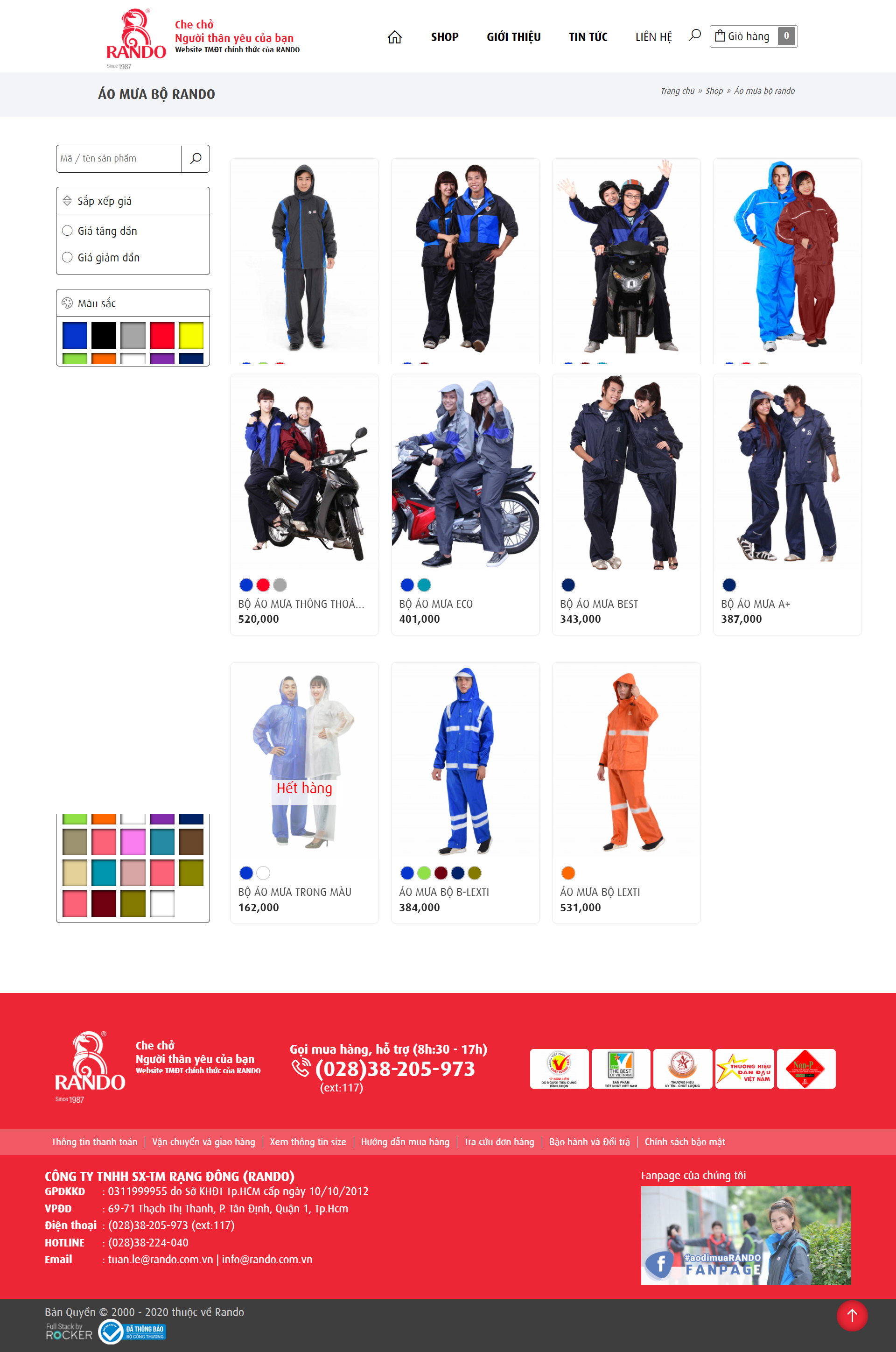 Thiết kế Website web bán áo mưa - shoprandovn