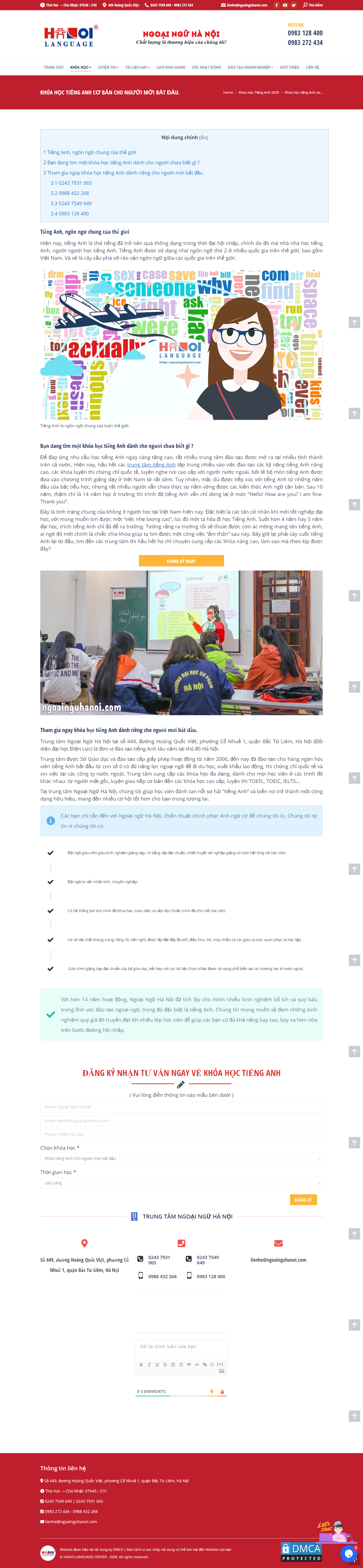 Thiết kế Website web trung tâm tiếng anh - ngoainguhanoicom