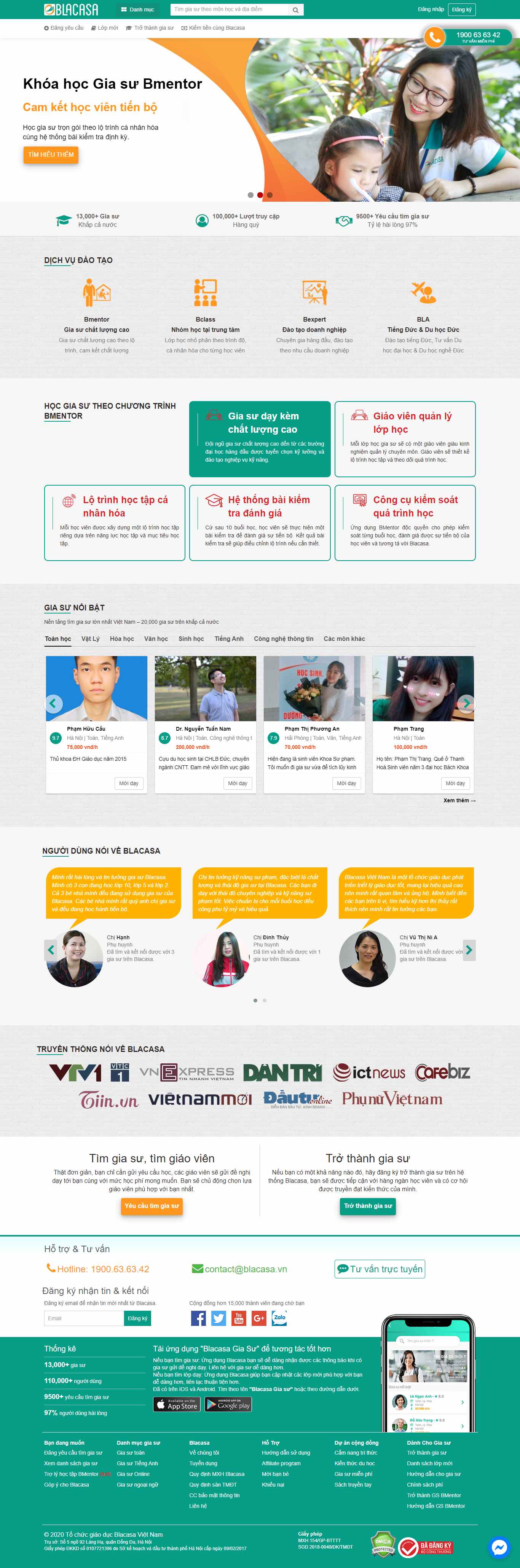 Thiết kế Website web trung tâm gia sư - wwwblacasavn