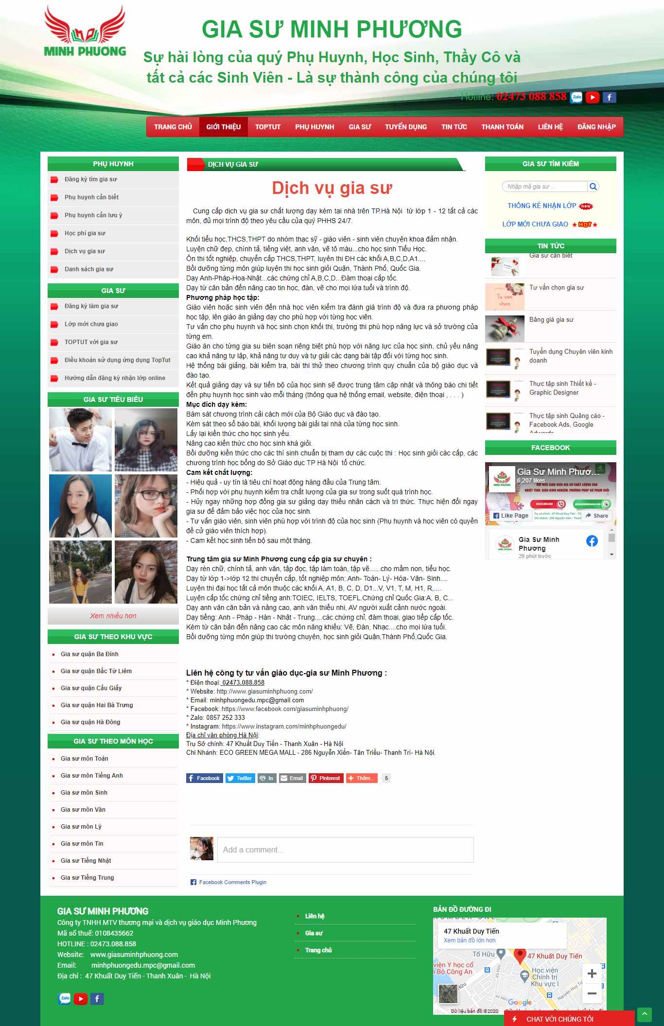 Thiết kế Website web trung tâm gia sư - giasuminhphuongcom