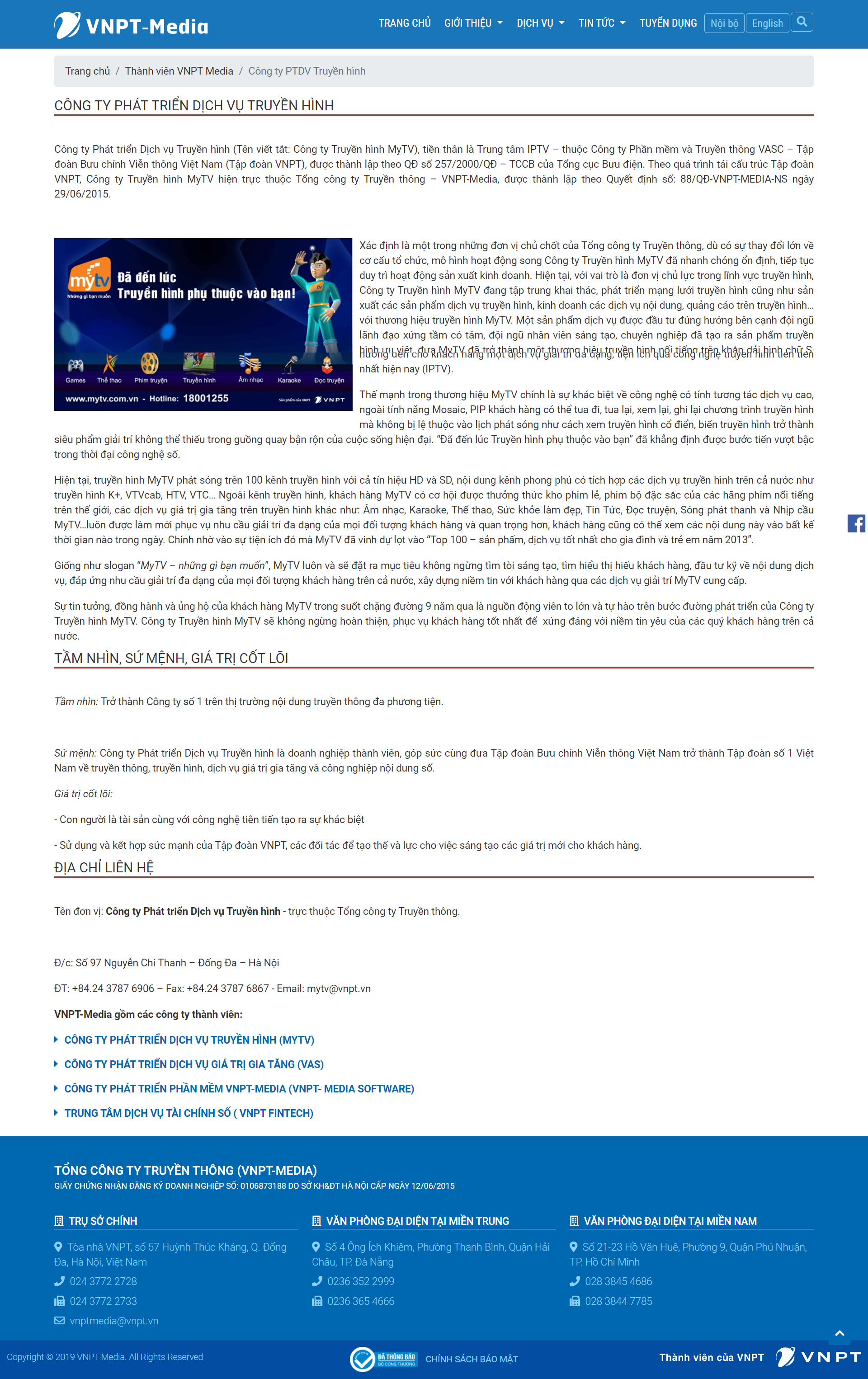 Thiết kế Website web truyền hình - vnptmediavn