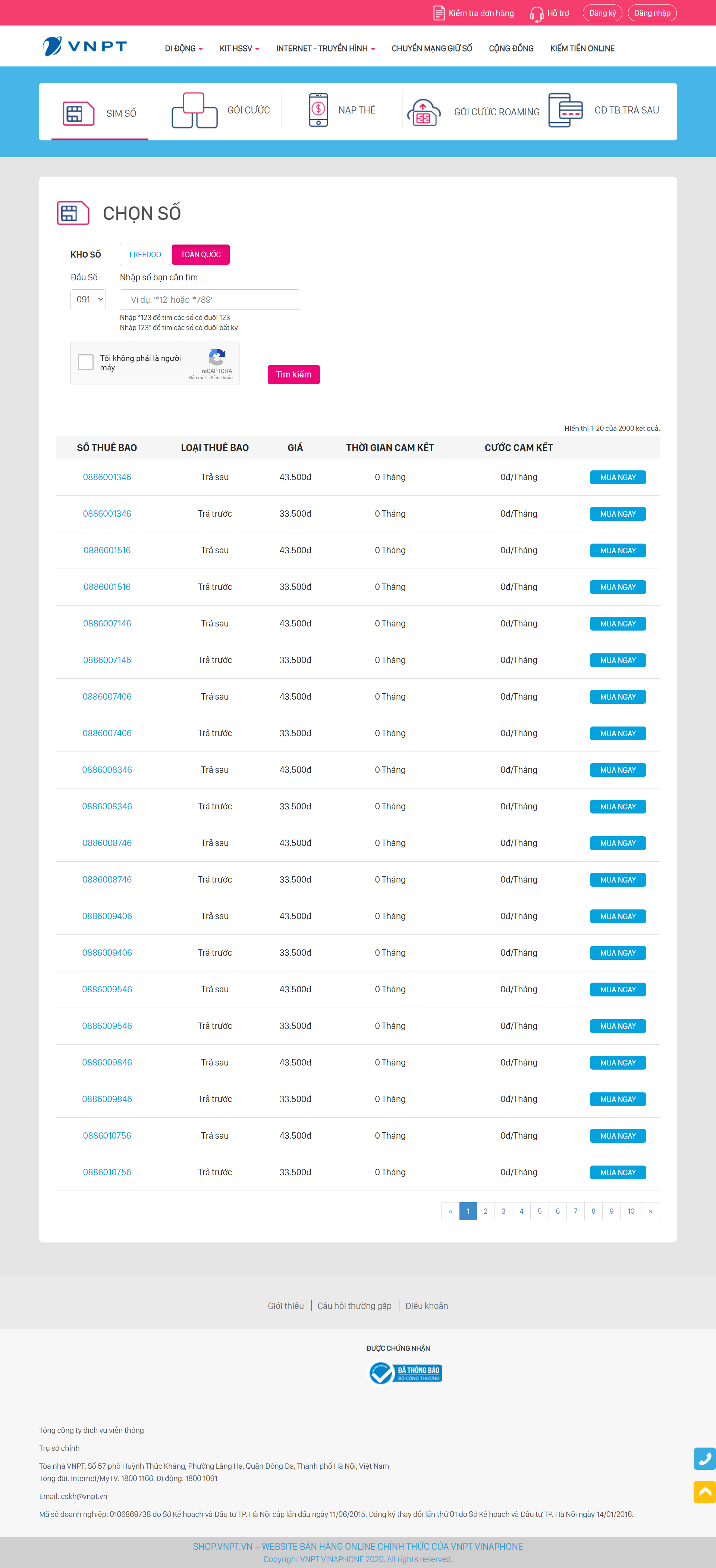 Thiết kế Website web bán sim - shopvnptvn