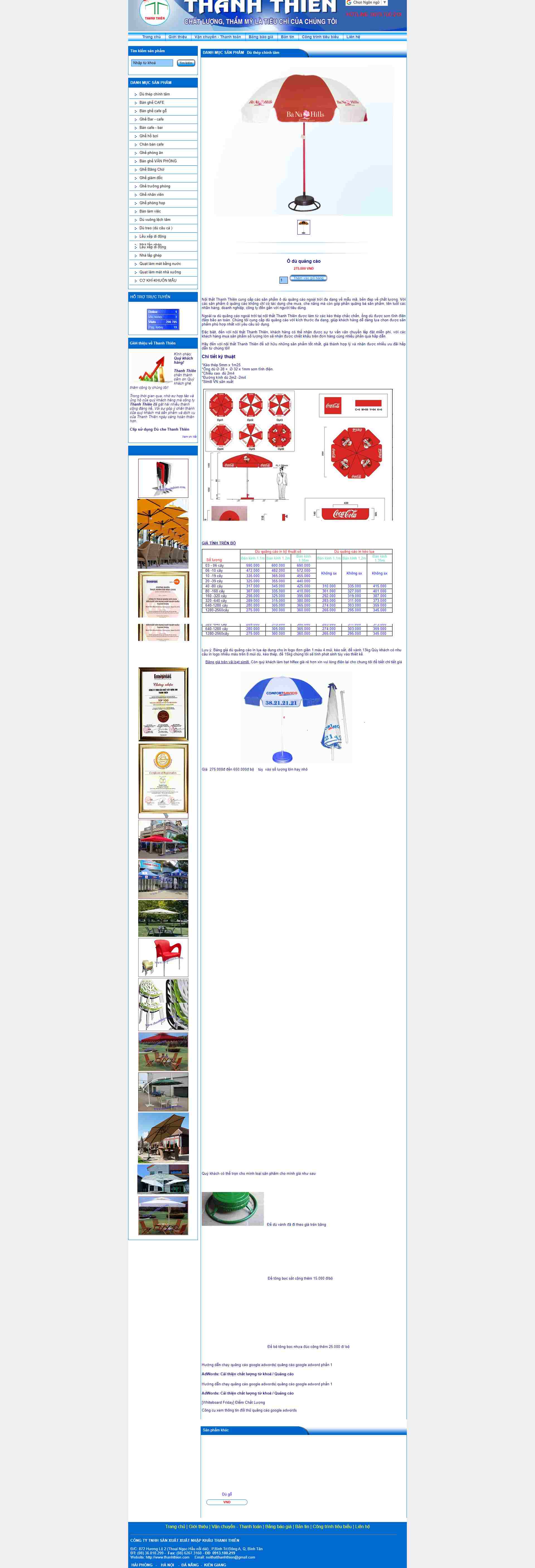 Thiết kế Website web ô dù quảng cáo - thanhthiencom