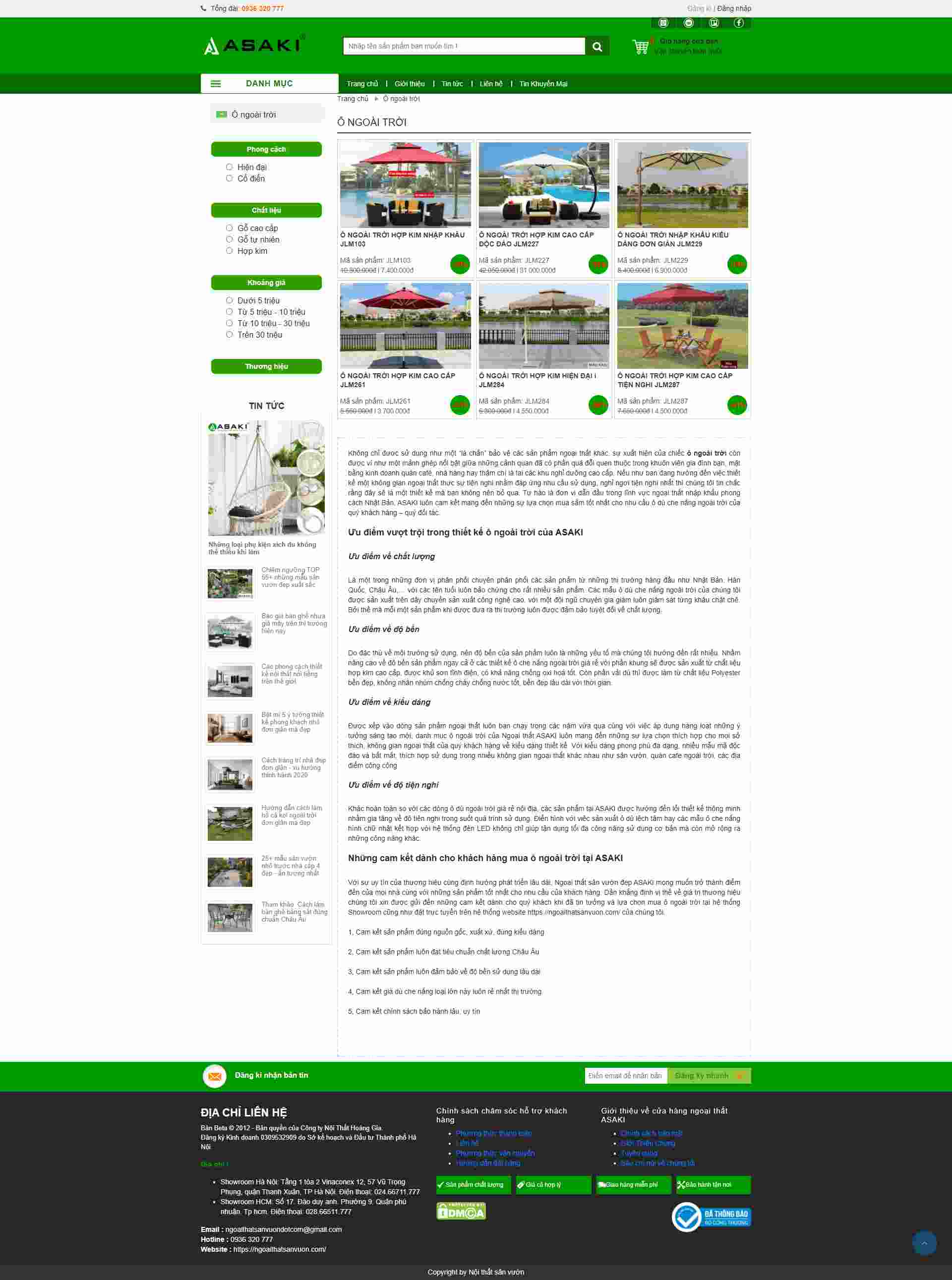Thiết kế Website web ô dù ngoài trời - ngoaithatsanvuoncom