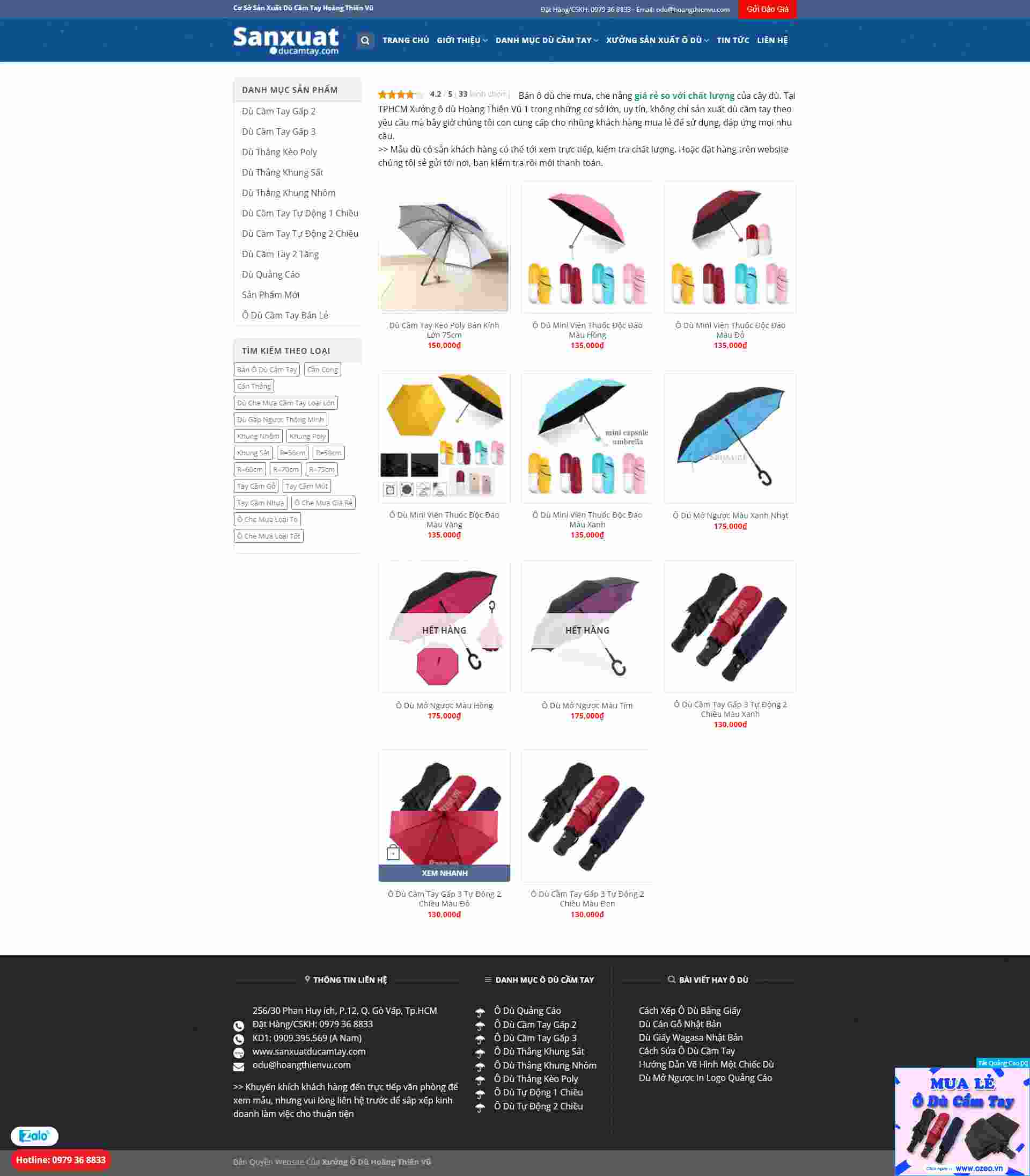 Thiết kế Website web ô dù che nắng - sanxuatducamtaycom