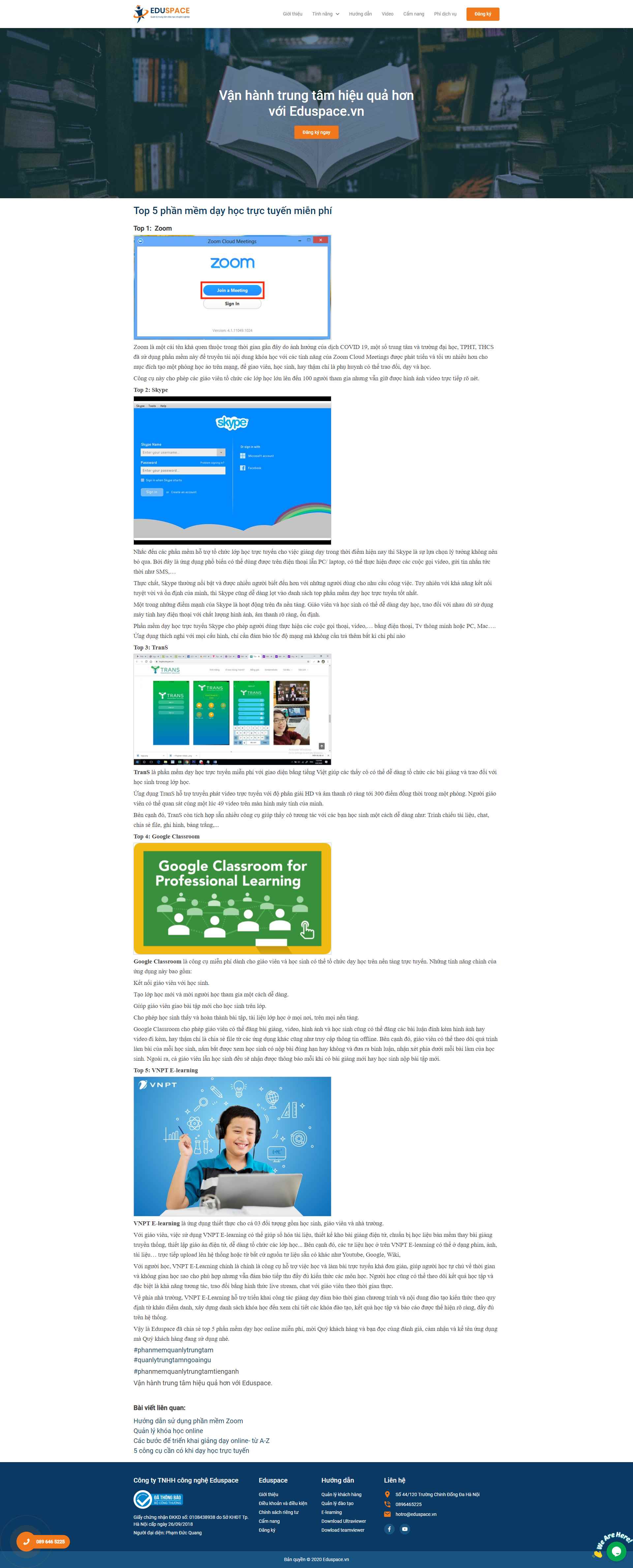 Thiết kế Website web phần mềm dạy học - eduspacevn
