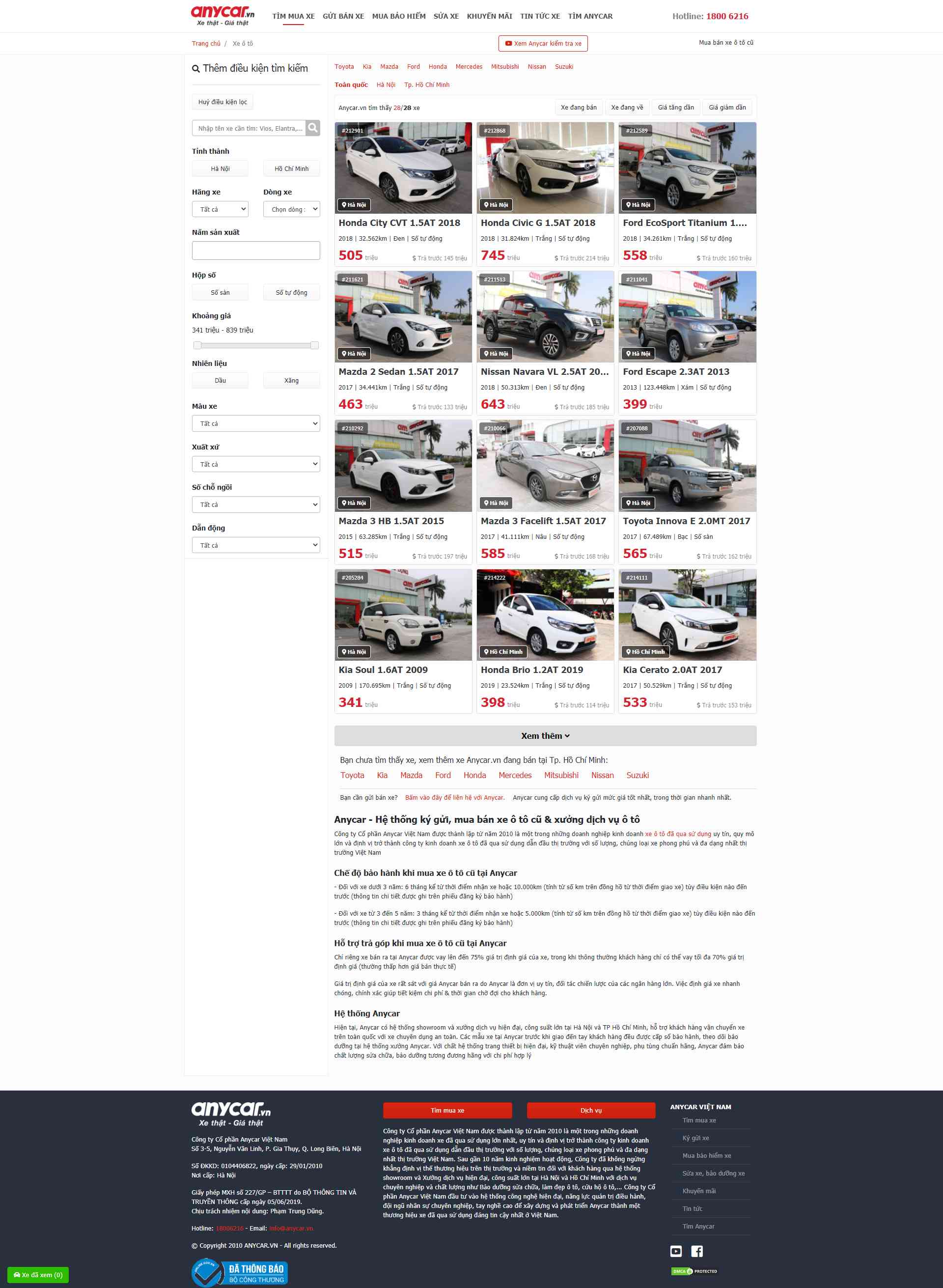 Thiết kế Website web ô tô cũ - anycarvn