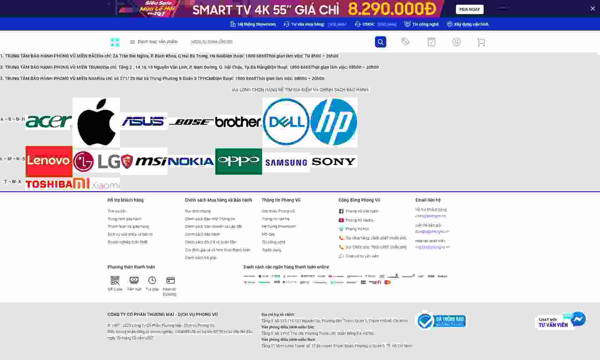 Thiết kế Website web trung tâm bảo hành - phongvuvn