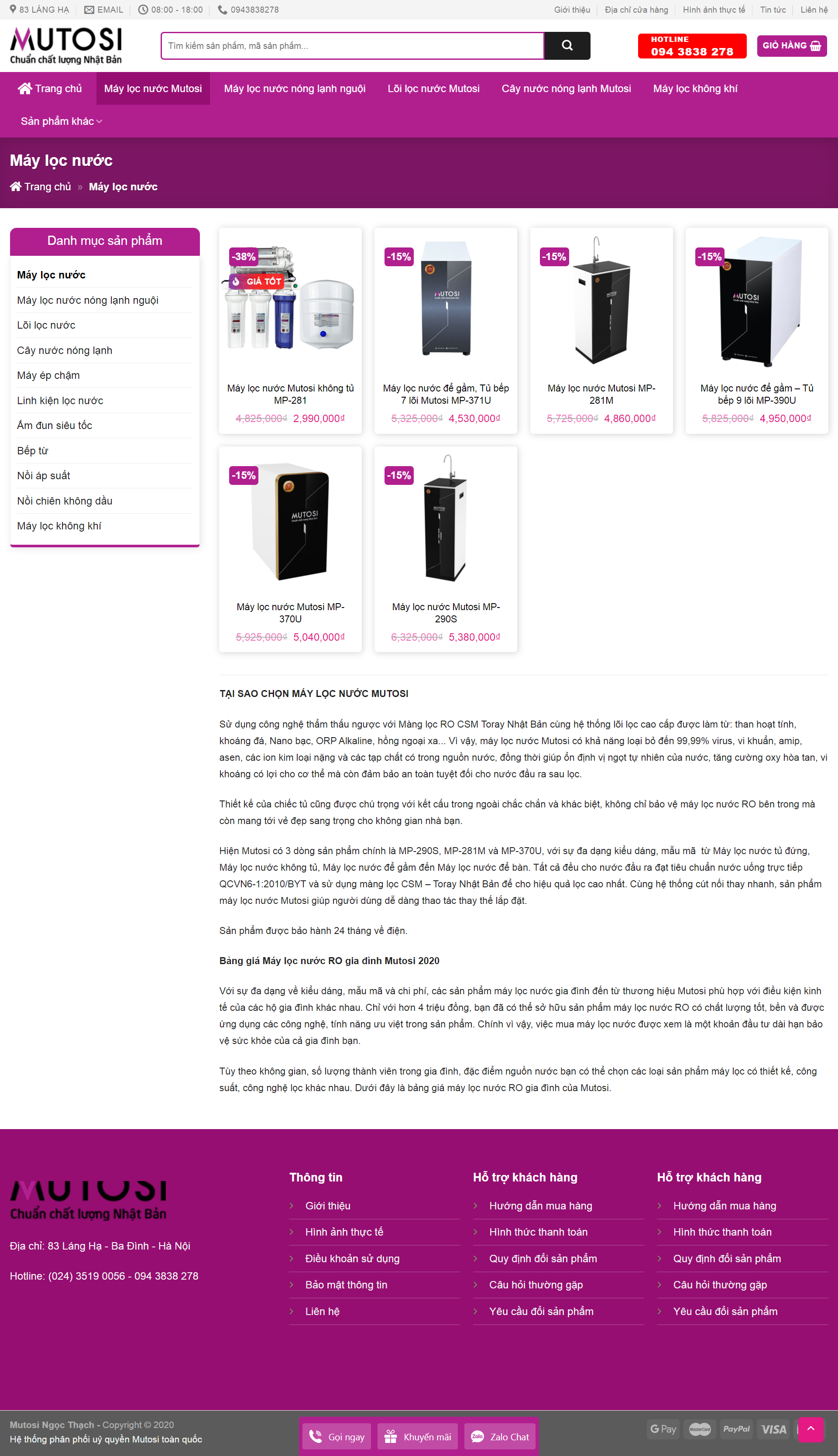 [maylocnuockangaroo] Thiết kế Website Web máy lọc nước - mutosintcom