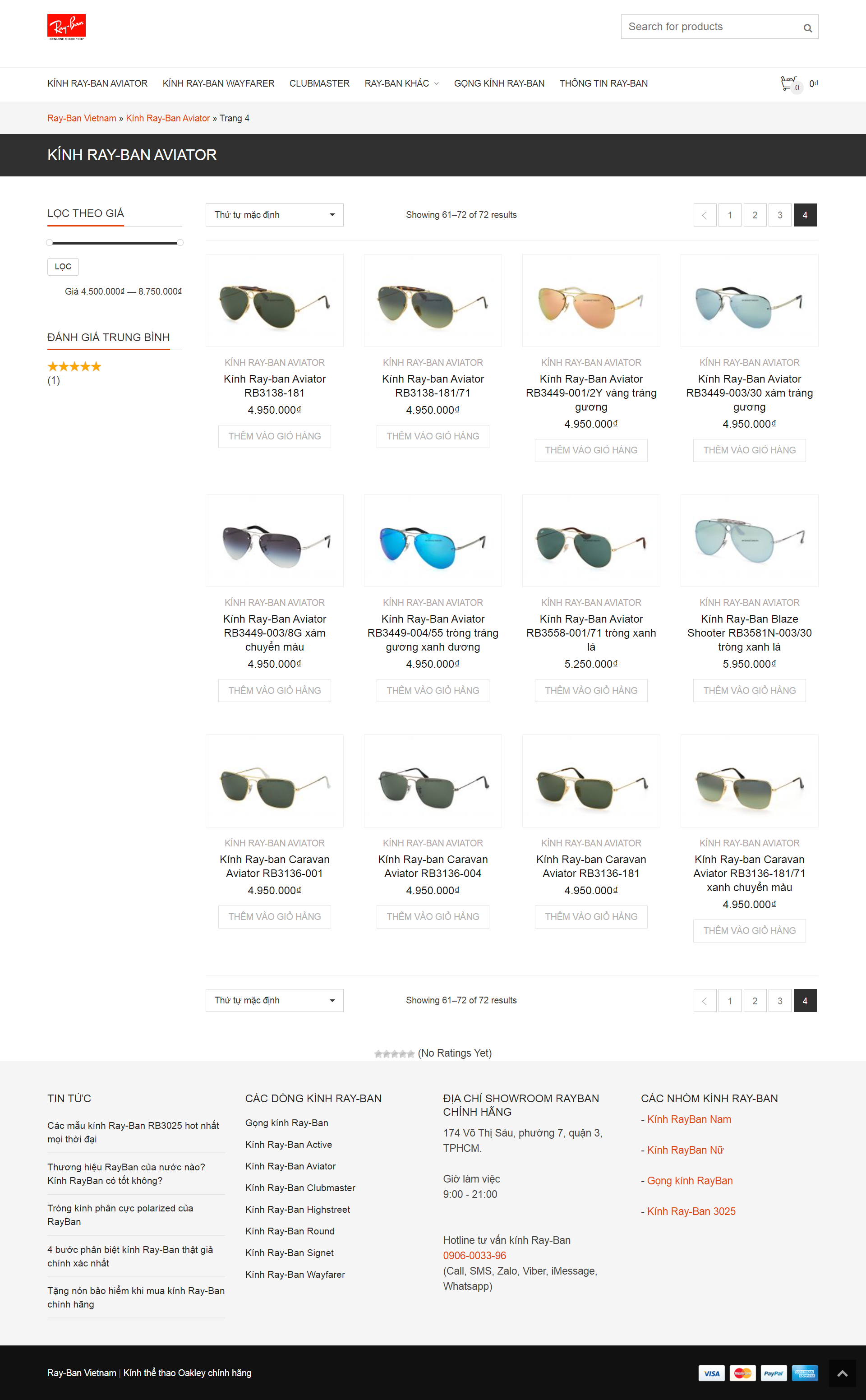 Thiết kế Website Web kinh mắt thời trang - raybanvietnamvn